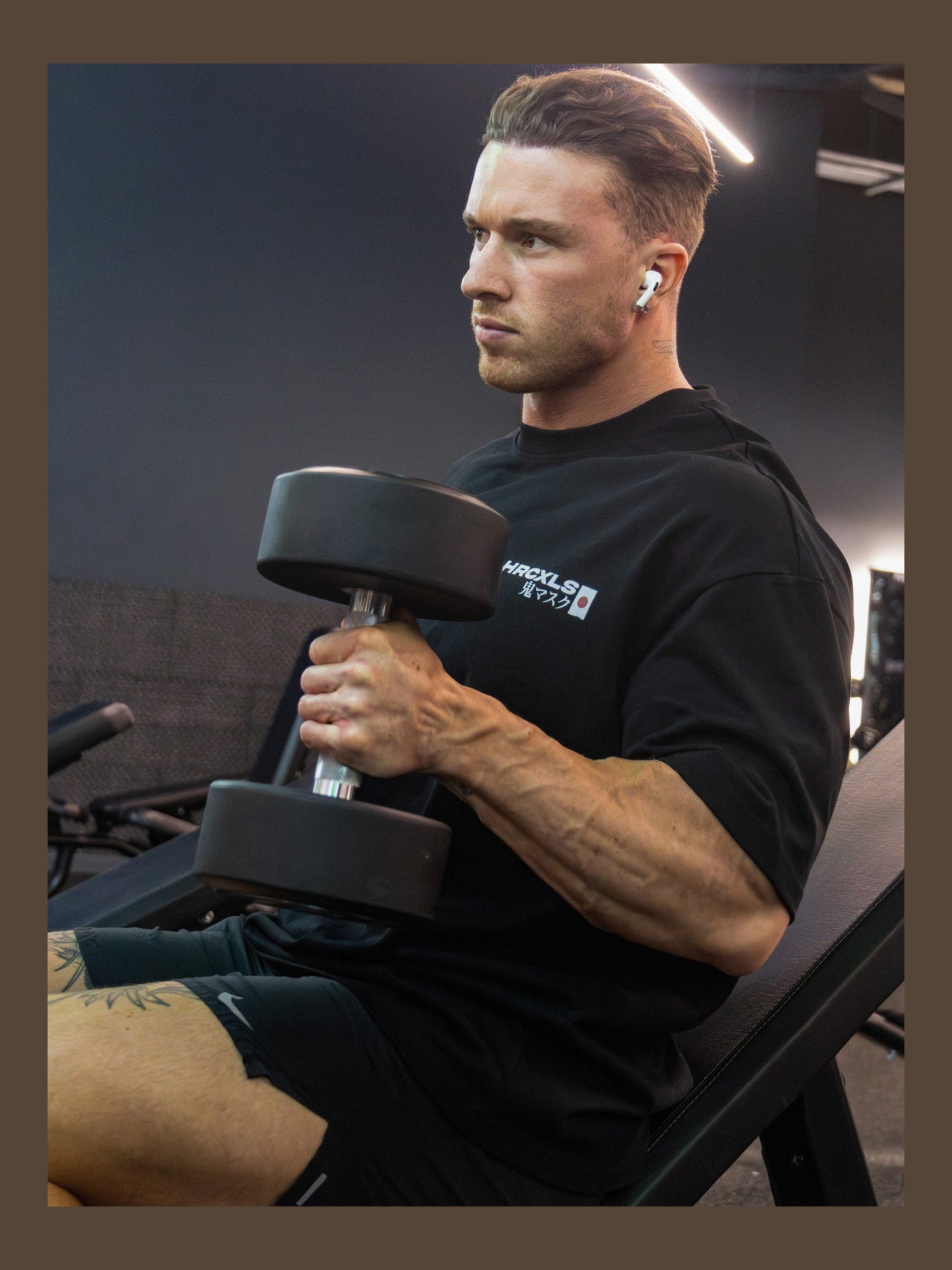 HERCXLES: Oni Oversized T-Shirt - Black model front dumbbell