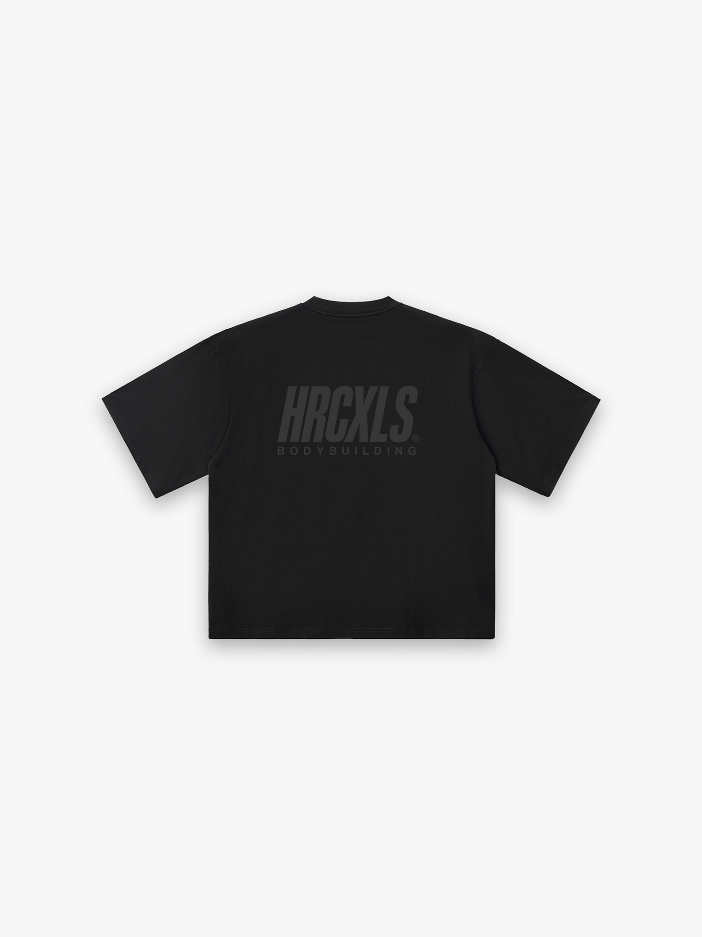 HERCXLES 2026: HRCXLS Bodybuilding Giant T-Shirt - Tonal Black back flat lay