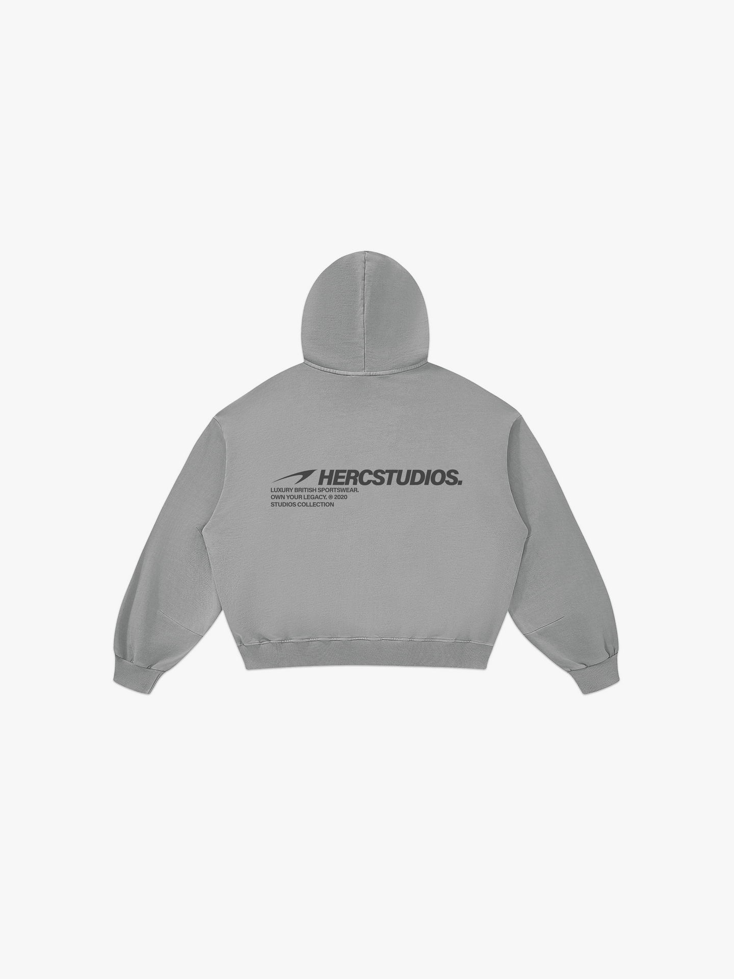 HERCSTUDIOS Boxy Hoodie - Light Grey back flat lay