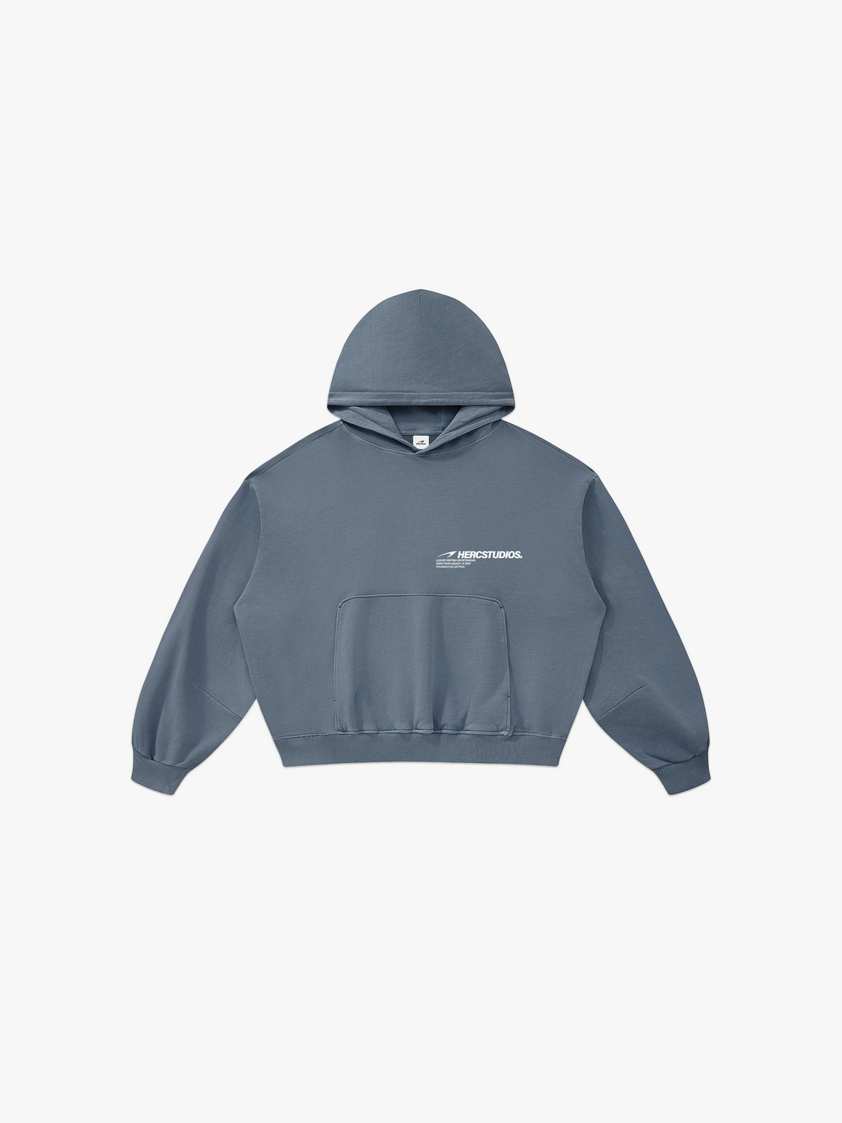HERCSTUDIOS Boxy Hoodie - Blue Grey front flat lay