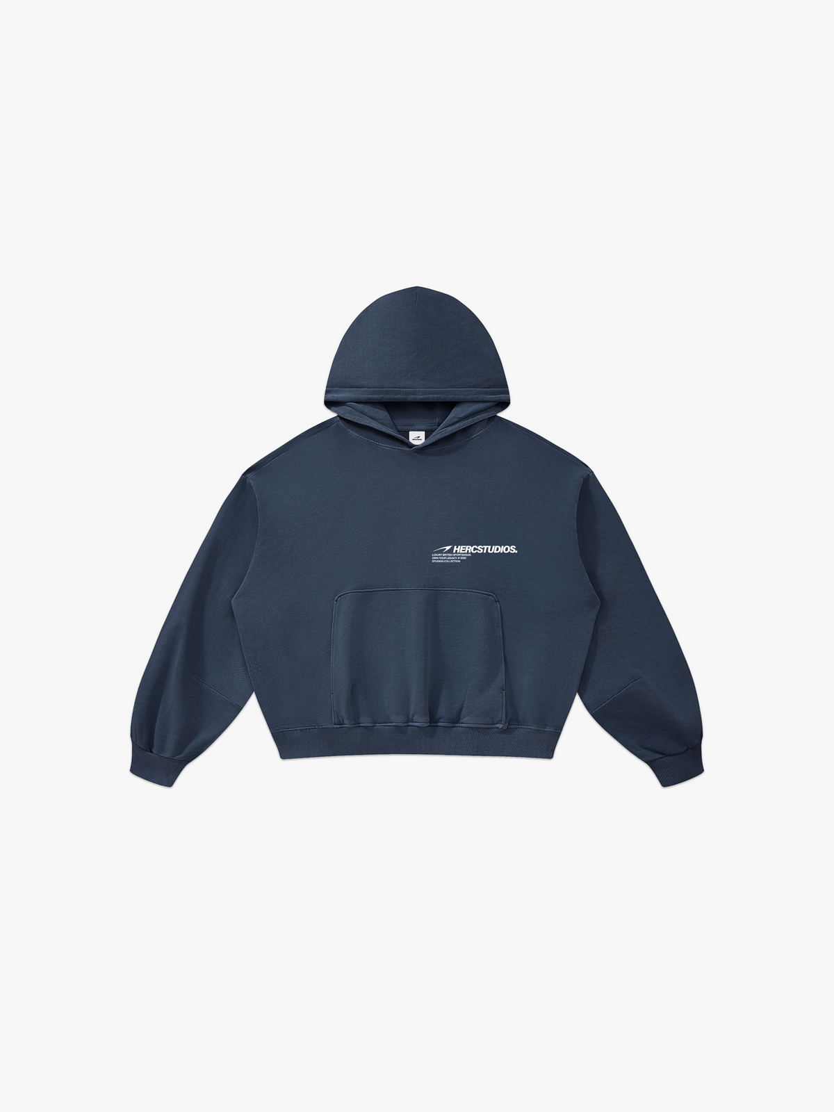 HERCSTUDIOS Boxy Hoodie - Navy front flat lay