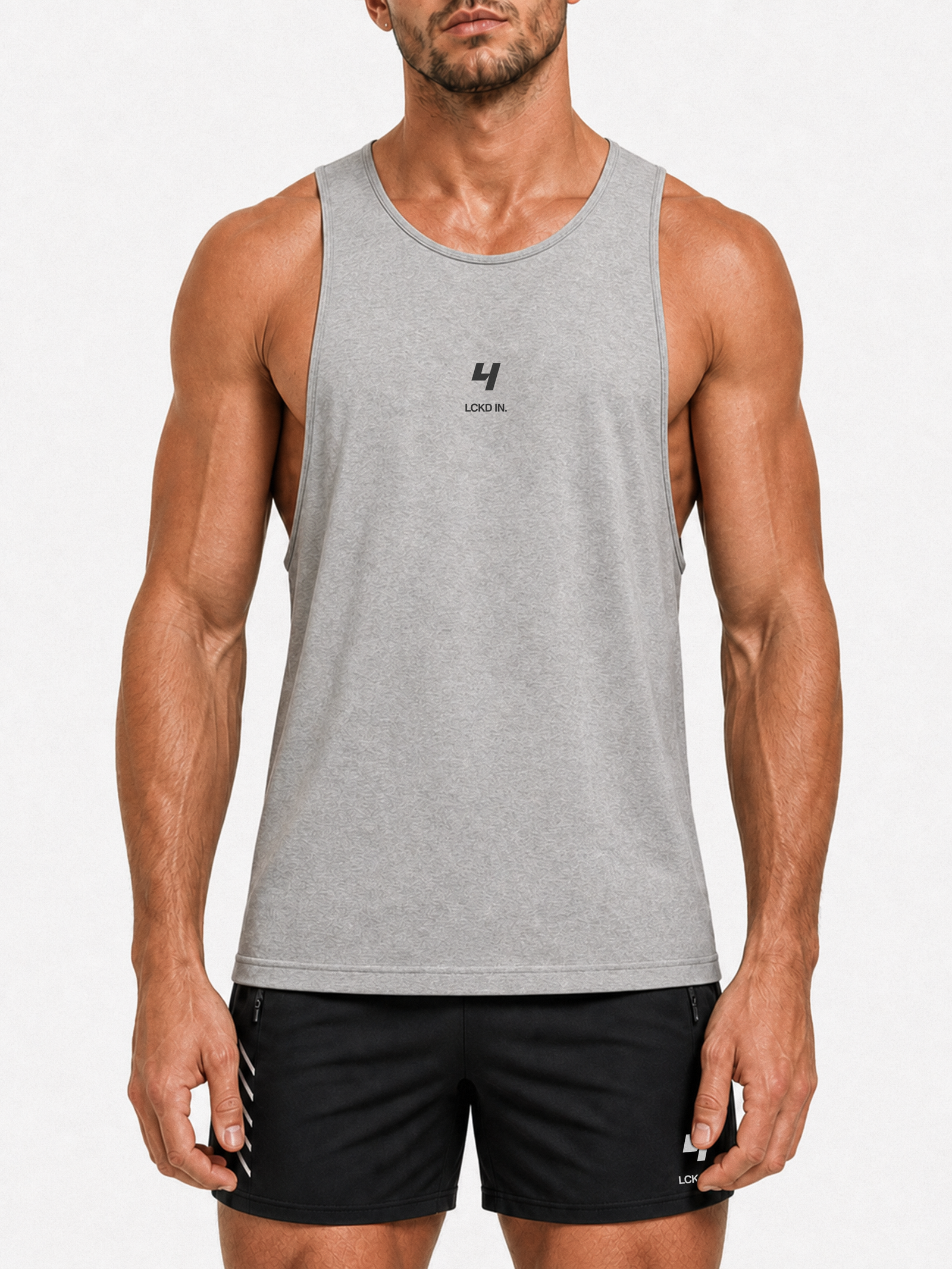 HCX feature detail: LCKD IN Cut Off - Grey racerback model