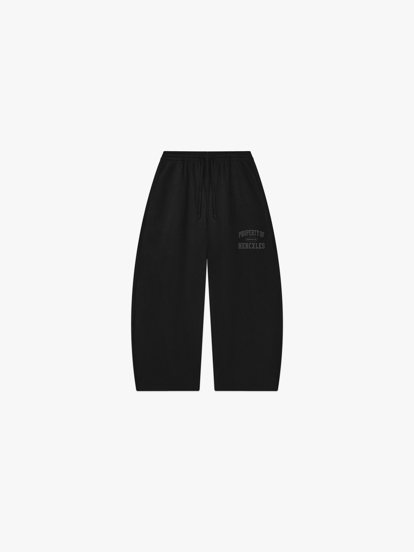 HERCXLES Property Of Waffle Barrel Leg Sweatpants - Black front flat lay