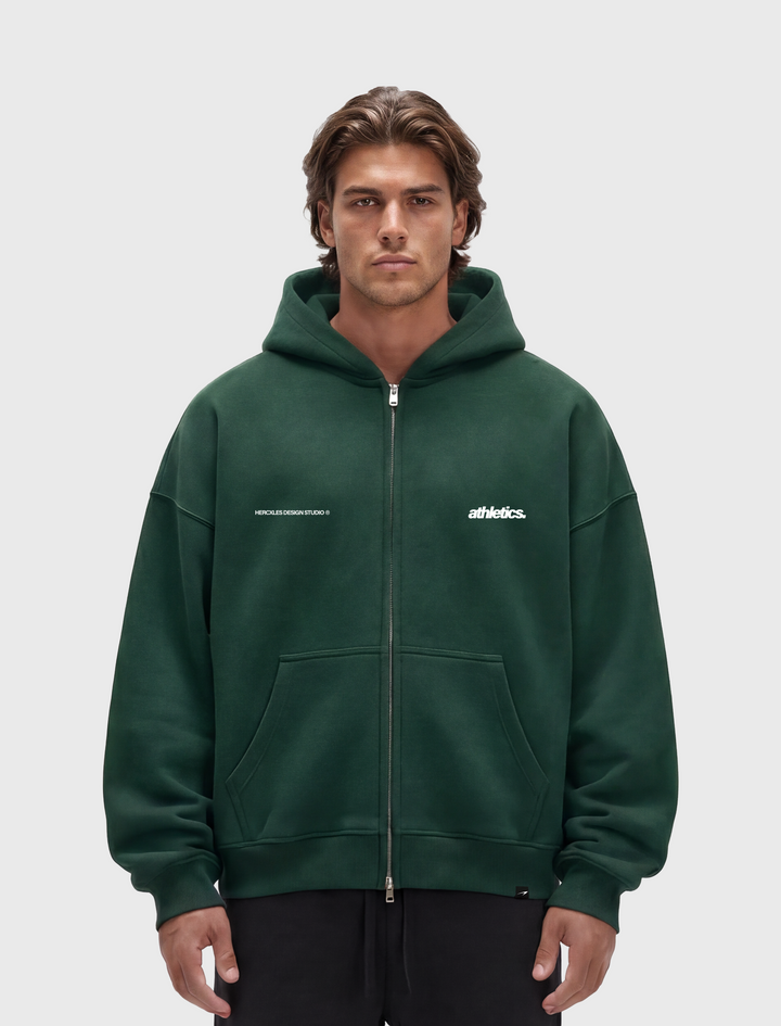 HERCXLES 2026: Athletics Zip Hoodie - Eden Green model front