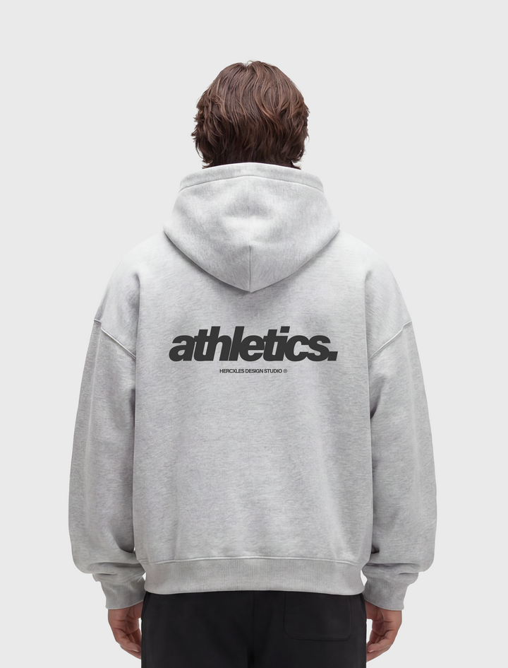 HERCXLES 2026: Athletics Zip Hoodie - Flower Gray model back