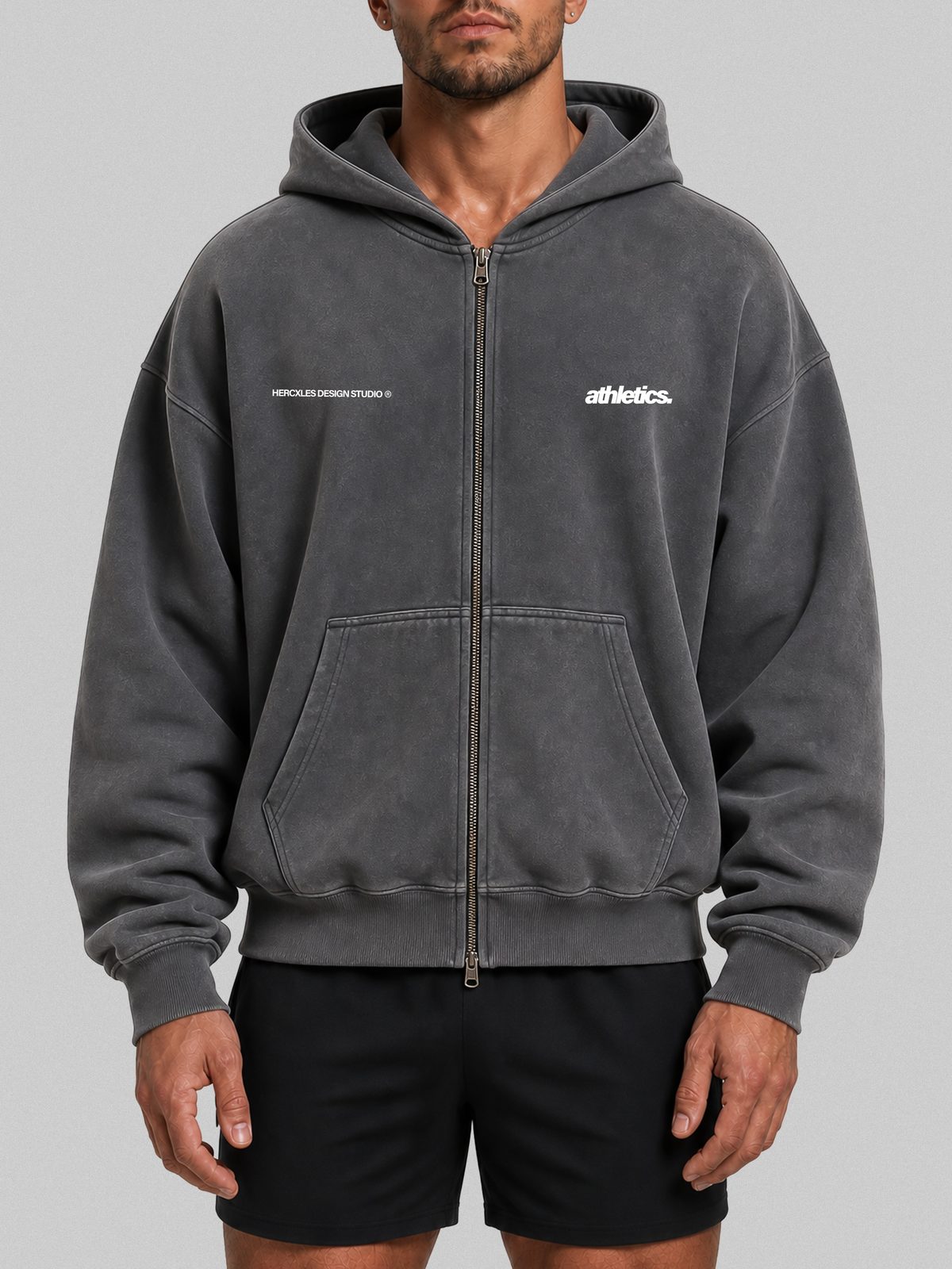 Athletics Washed Zip Hoodie worn by model