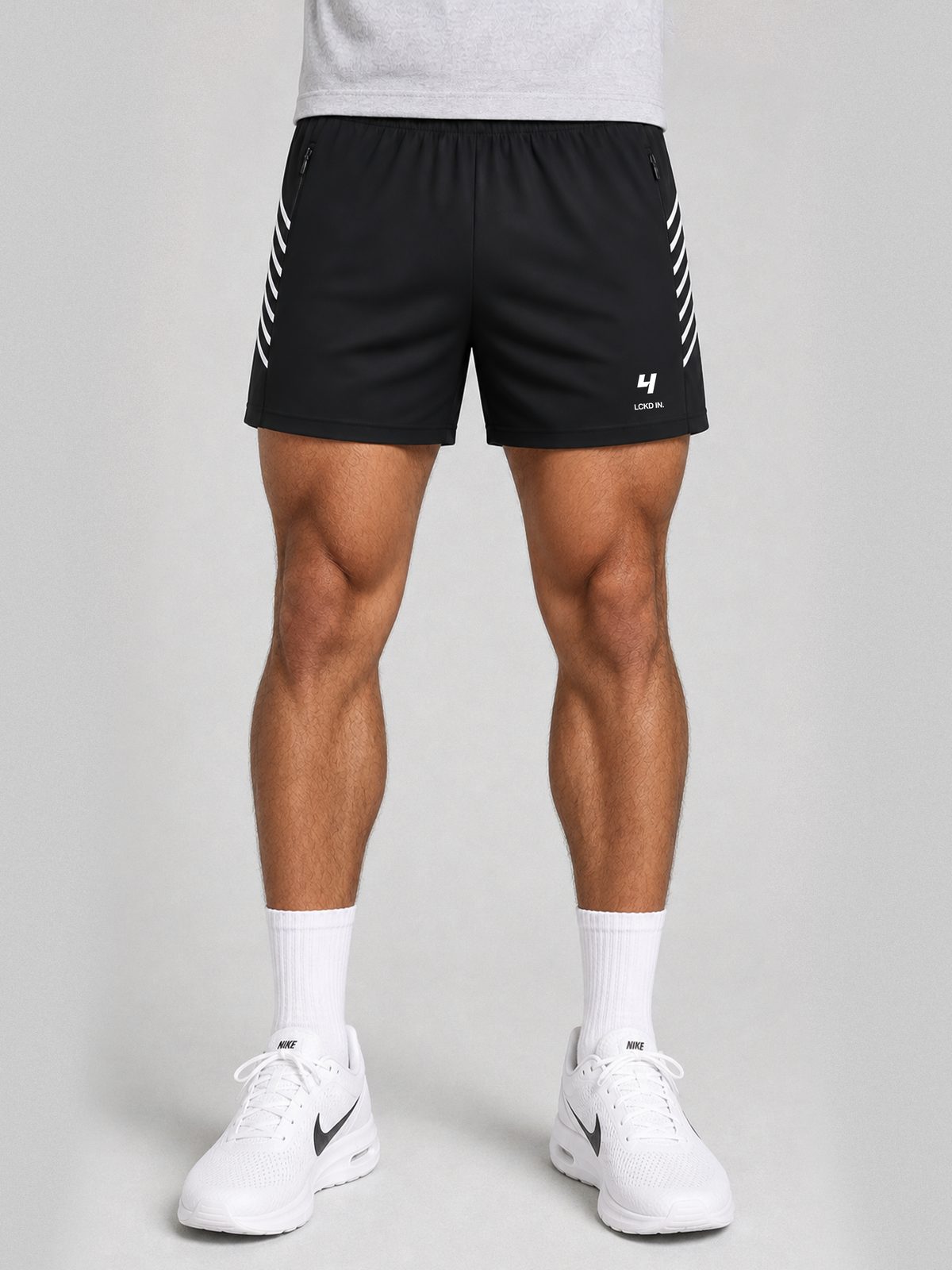 LCKD IN Running Shorts worn by model