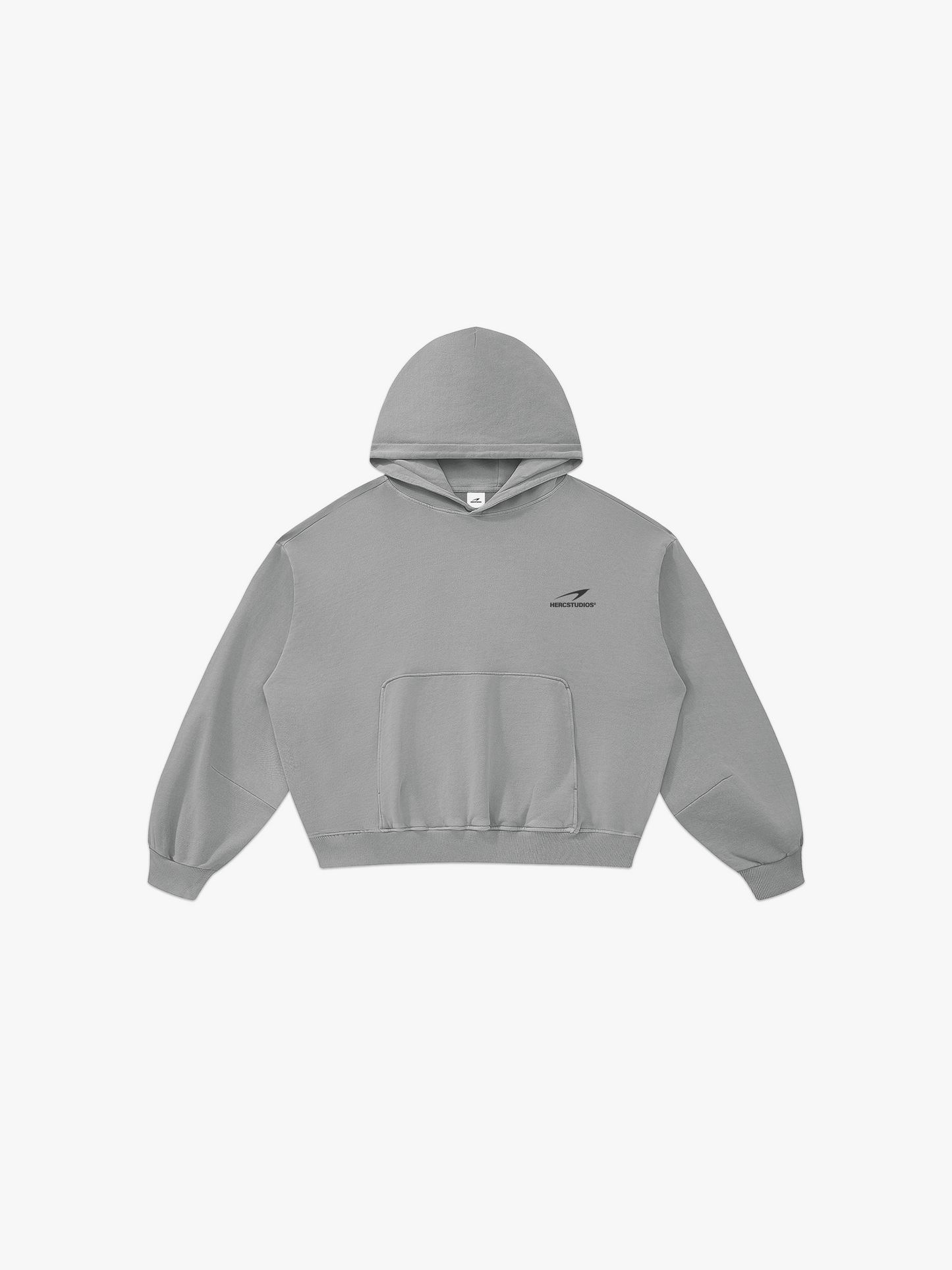 HERCSTUDIOS Boxy Hoodie - Light Grey front flat lay