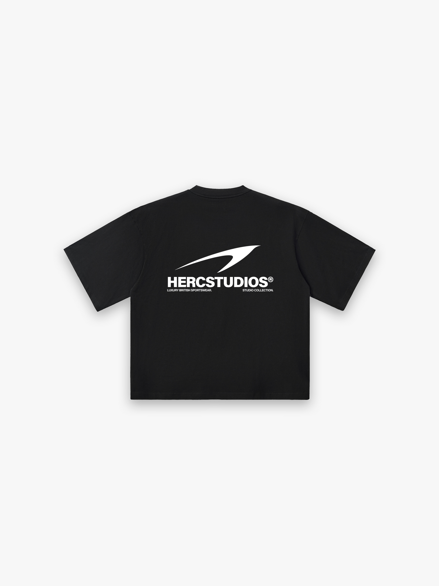 HERCSTUDIOS HUGE T-Shirt - Black / White back flat lay