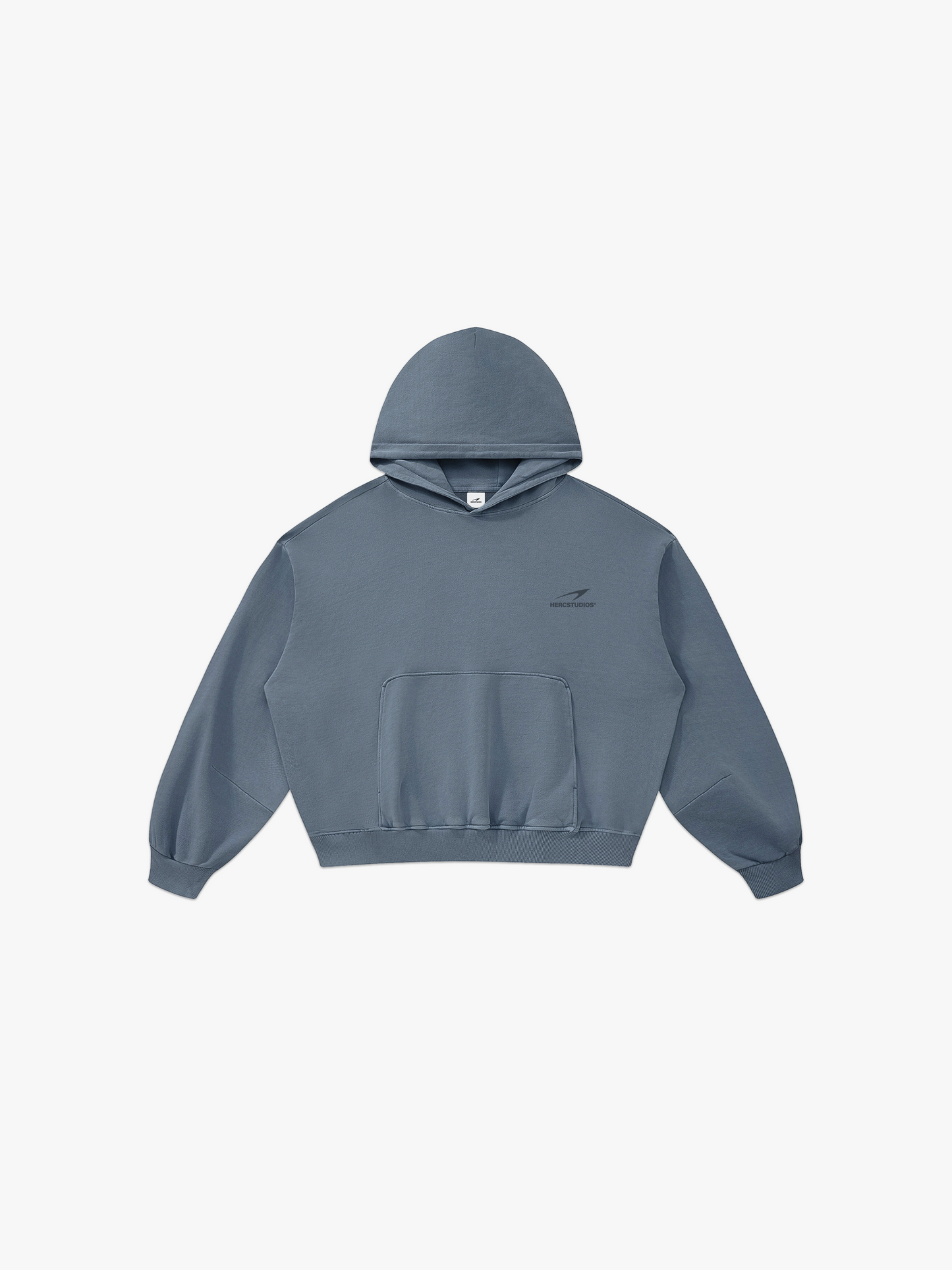 HERCSTUDIOS Boxy Hoodie - Blue Grey front flat lay