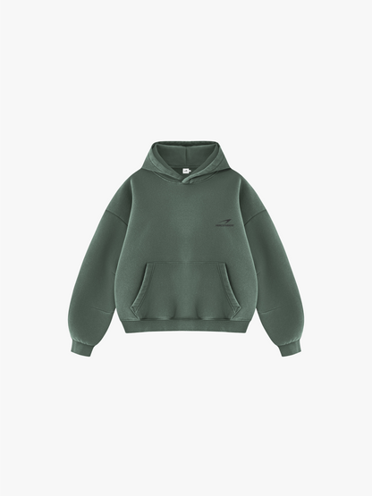 HERCSTUDIOS Vintage Fleece Boxy Hoodie - Washed Green front flat lay