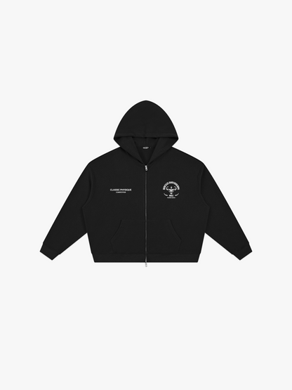 Worldwide Competitor Zip Hoodie - Black / White front flat lay