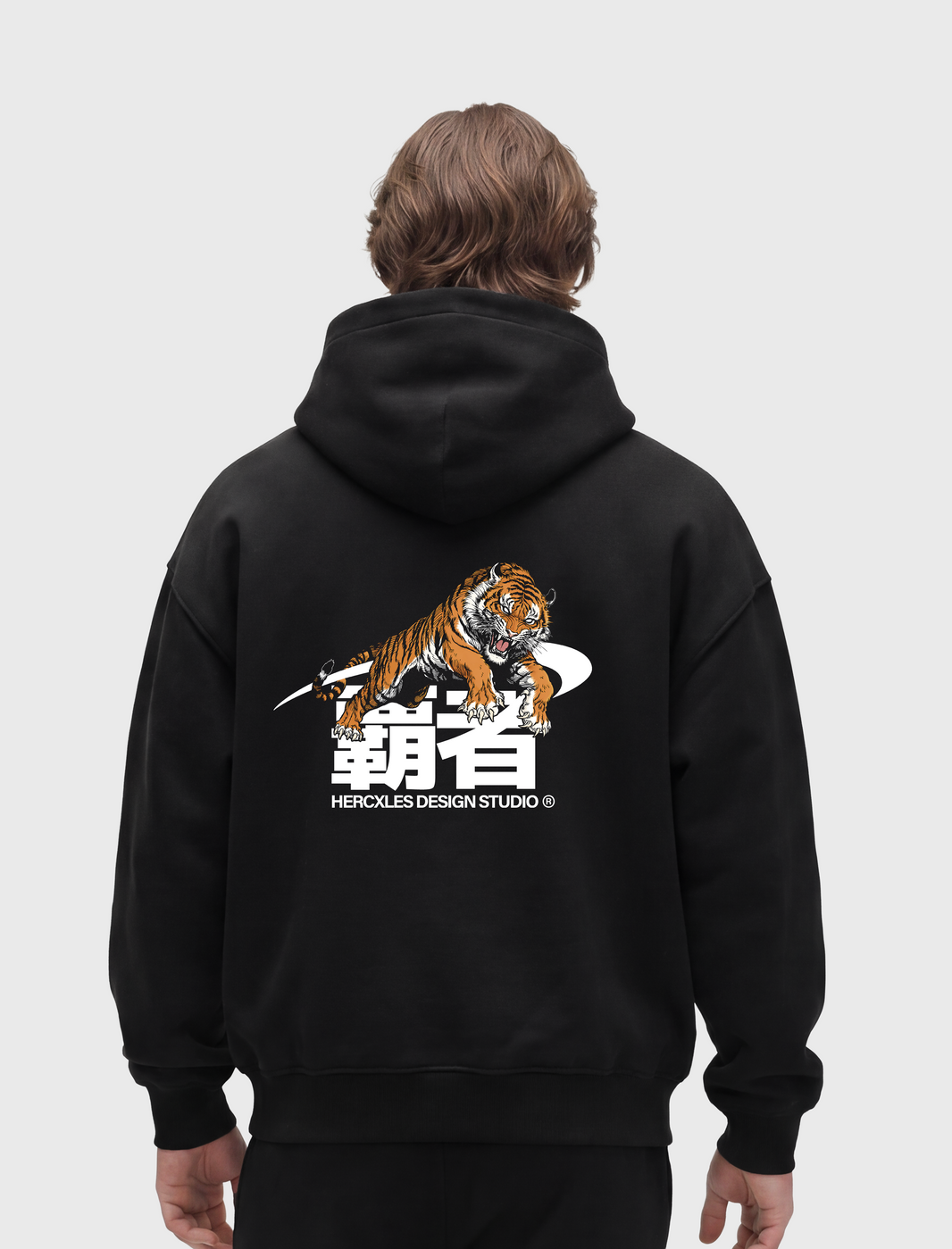 HERCXLES 2026: Tiger X Studios Hoodie - Black model back