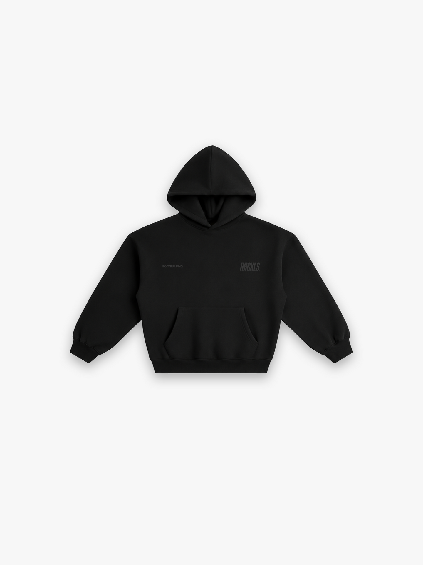 HERCXLES 2026: Bodybuilding Oversized Boxy Hoodie - Black front flat lay