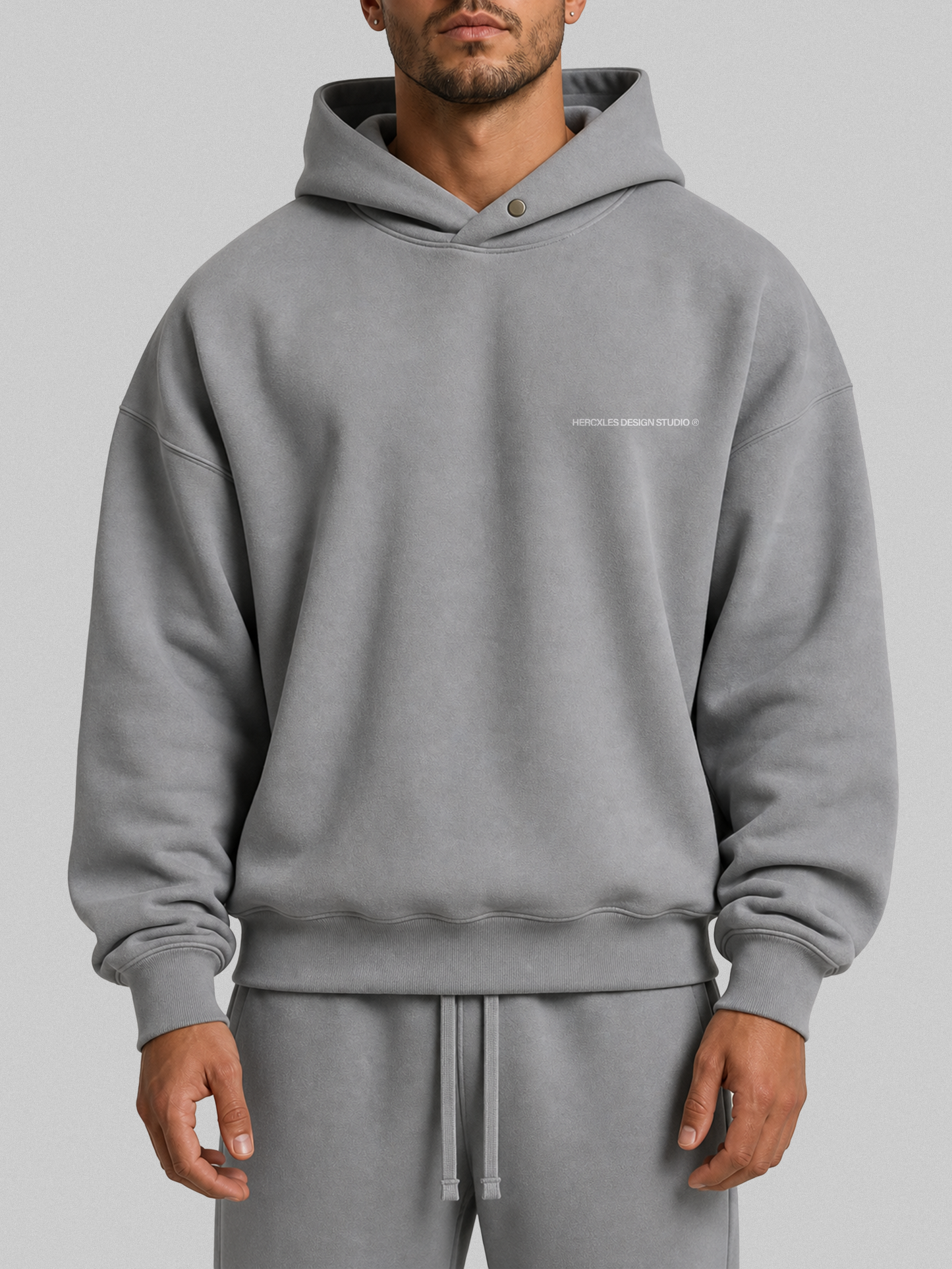 HERCXLES 2026: Studios Distressed Hoodie - Light Grey model