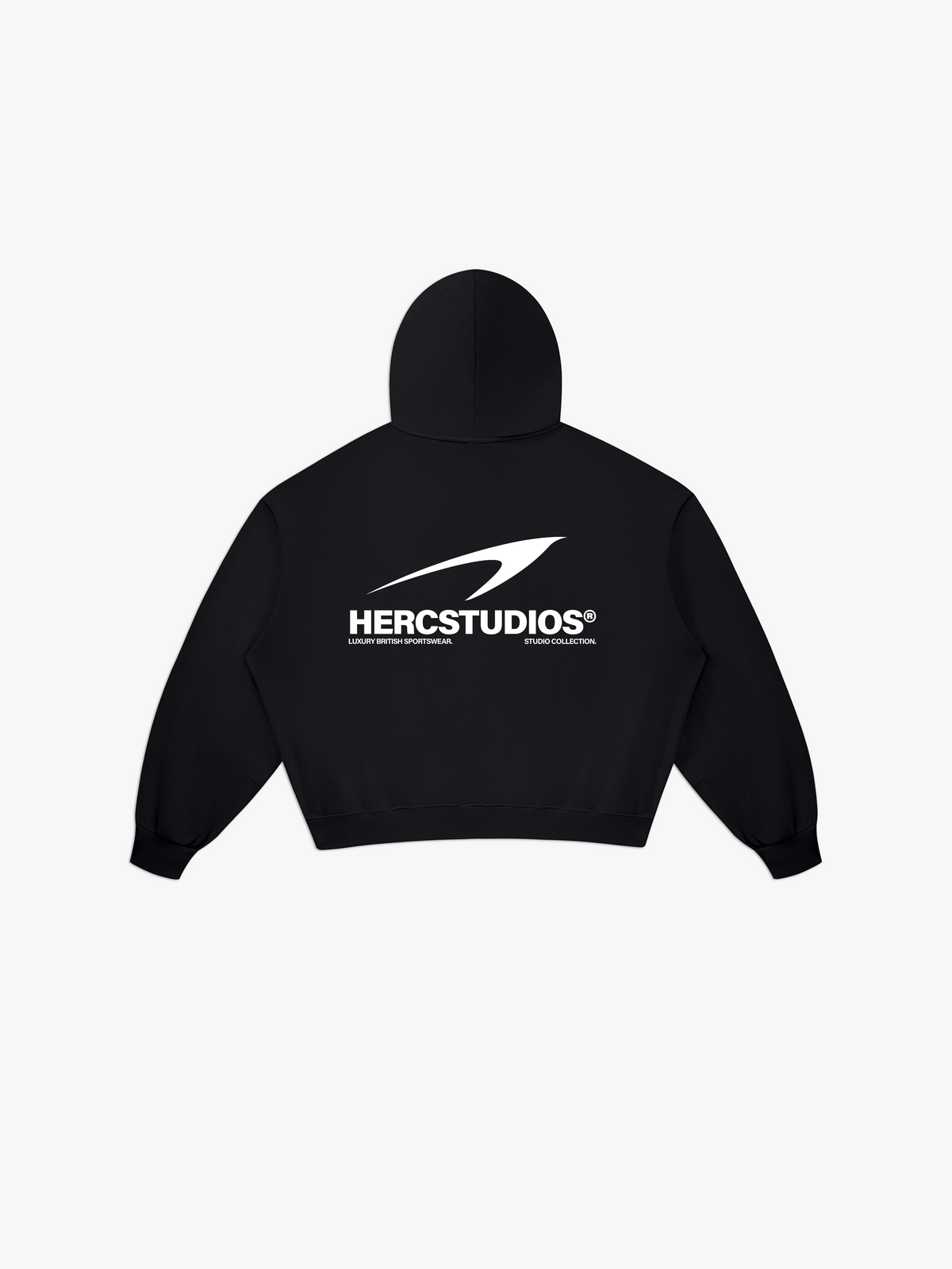 HERCSTUDIOS Vintage Wash Boxy Zip Hoodie - Black back flat lay