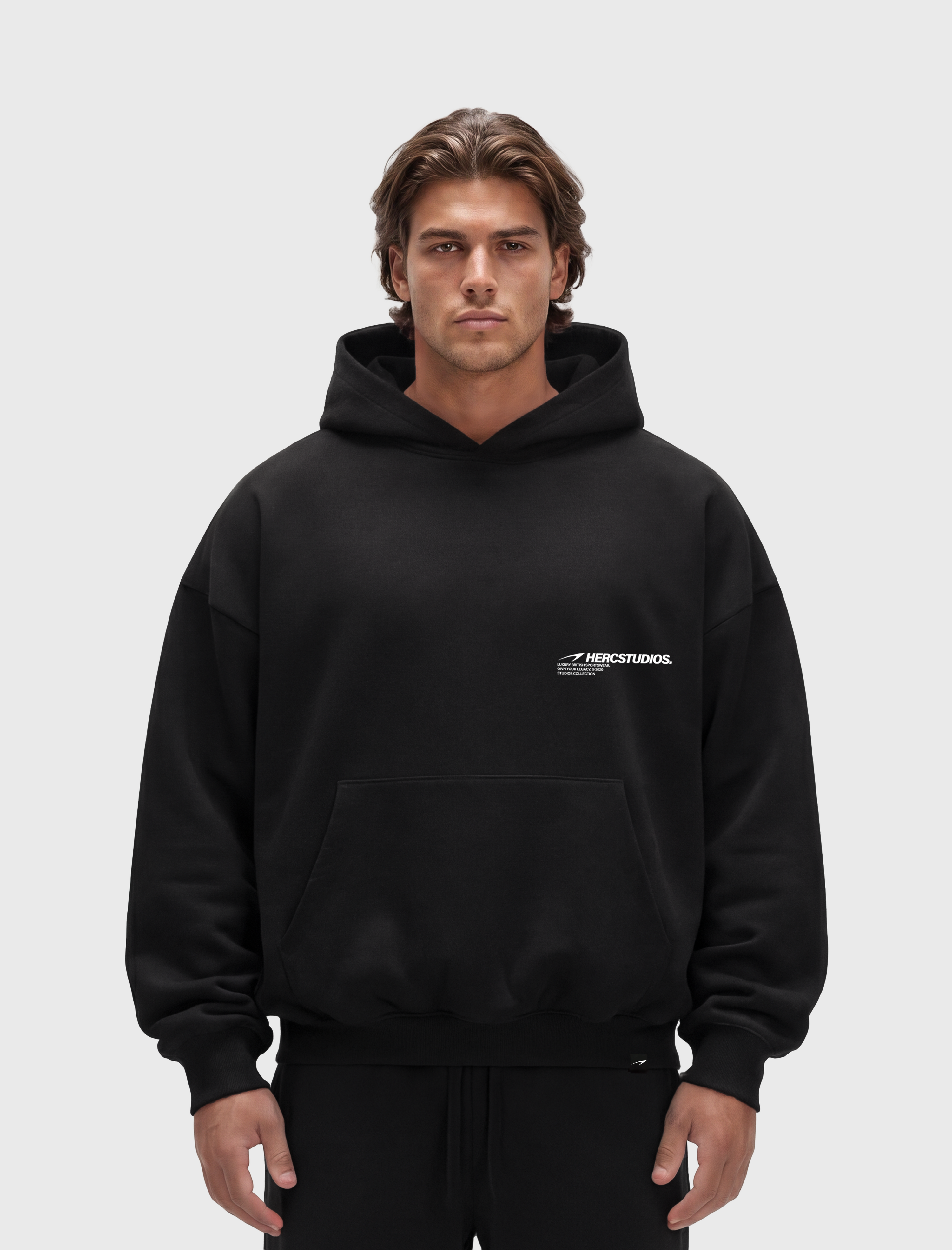 Hercstudios Boxy Hoodie - Black model front