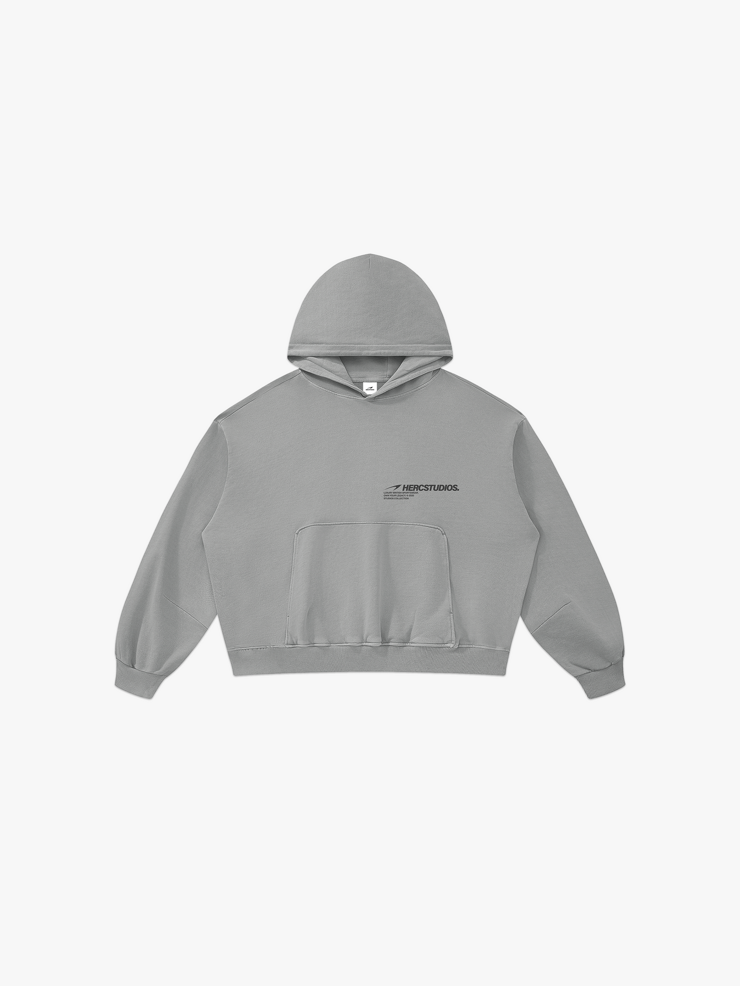 HERCSTUDIOS Boxy Hoodie - Light Grey front flat lay