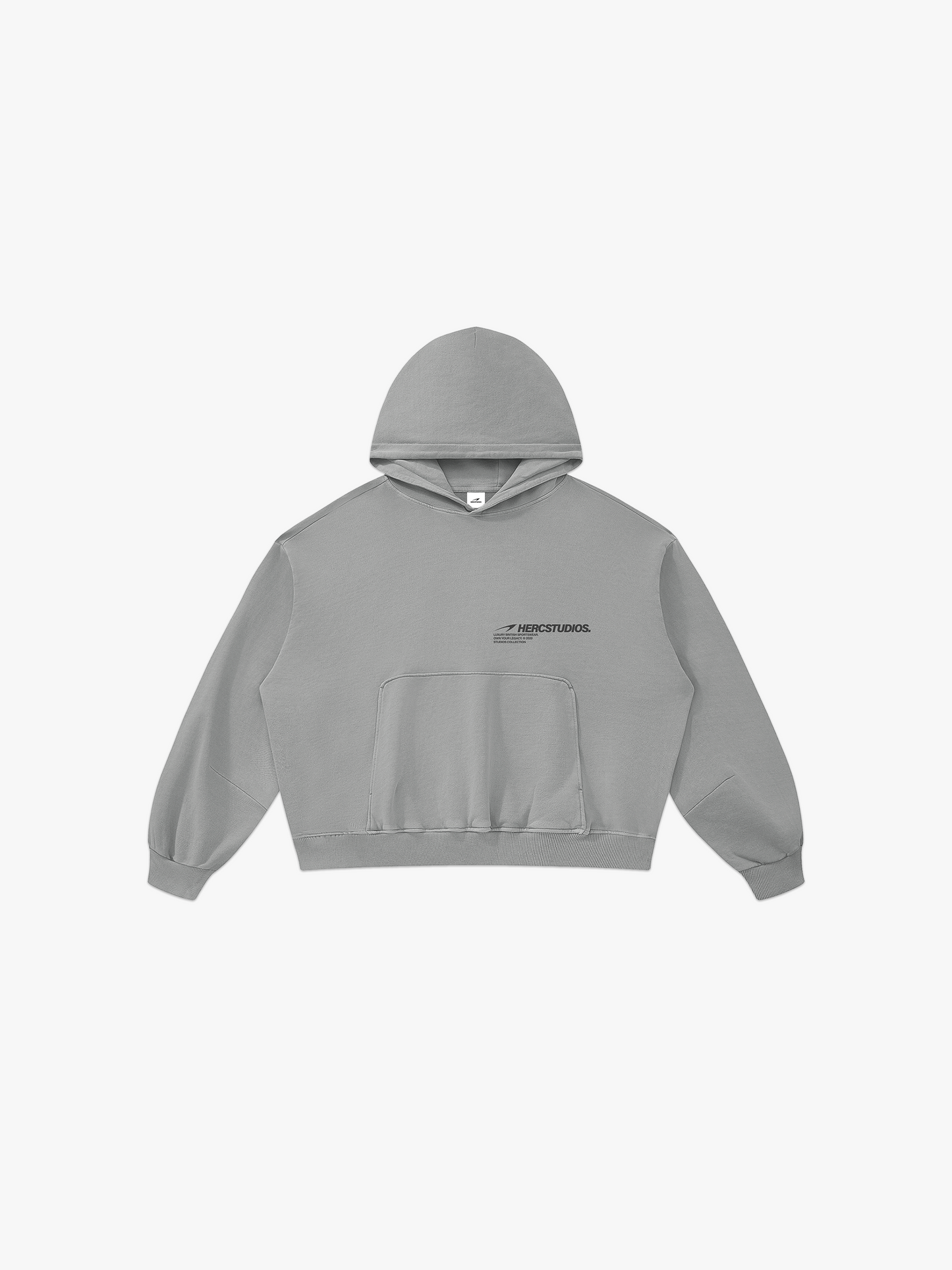 HERCSTUDIOS Boxy Hoodie - Light Grey front flat lay