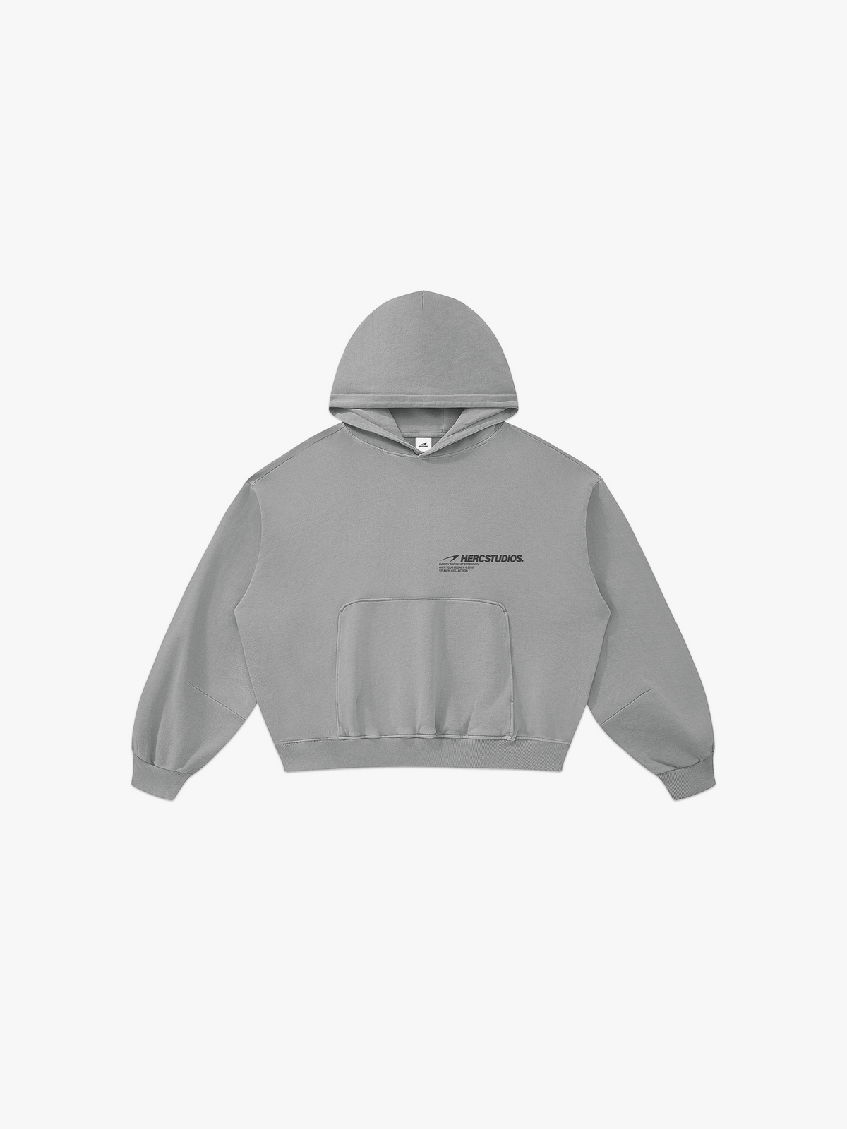 HERCSTUDIOS Boxy Hoodie - Light Grey front flat lay