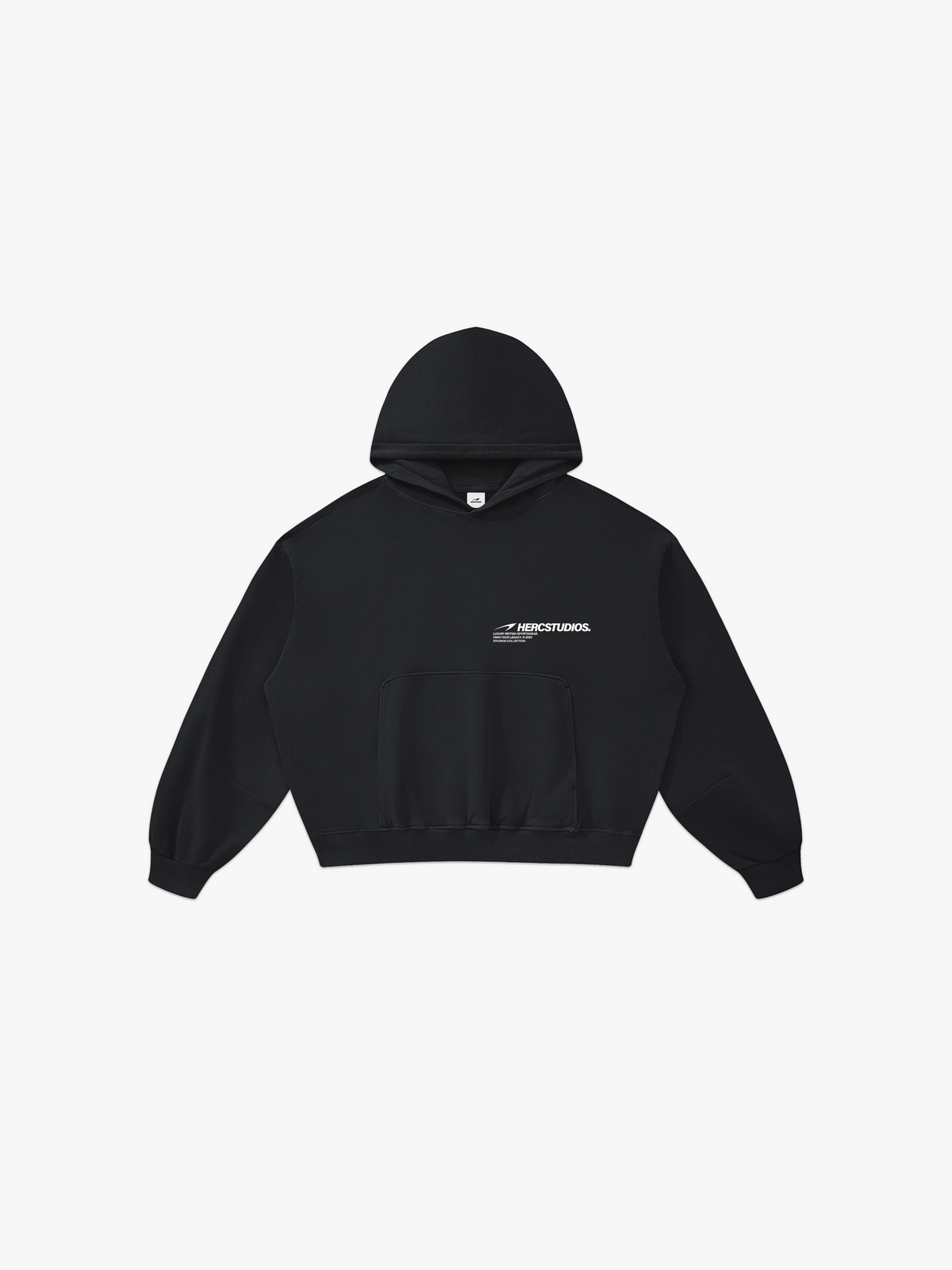 HERCSTUDIOS Boxy Hoodie - Black front flat lay