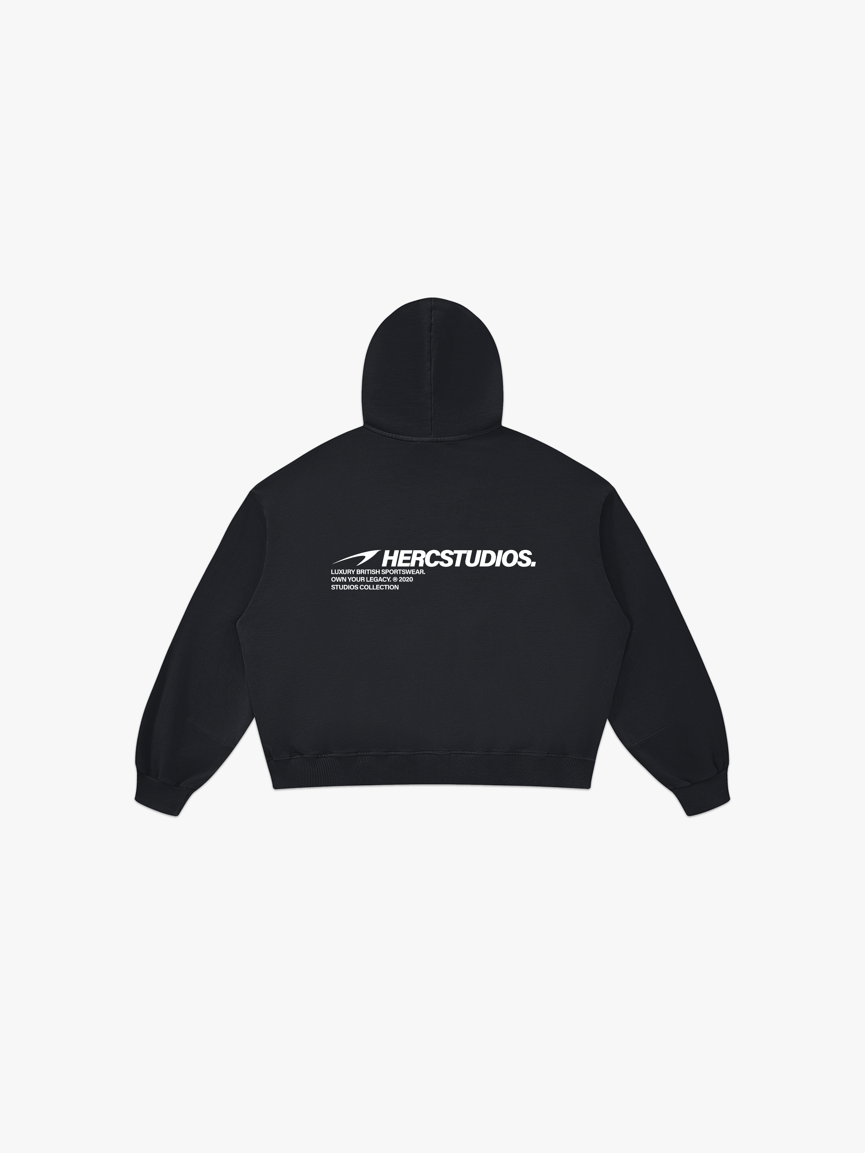 HERCSTUDIOS Boxy Hoodie - Black back flat lay