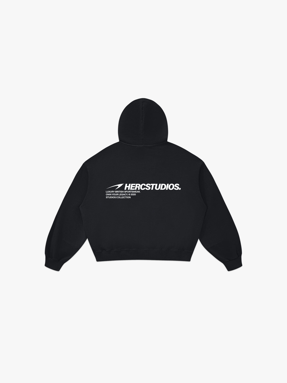 HERCSTUDIOS BOXY HOODIE Black back - warehouse sale