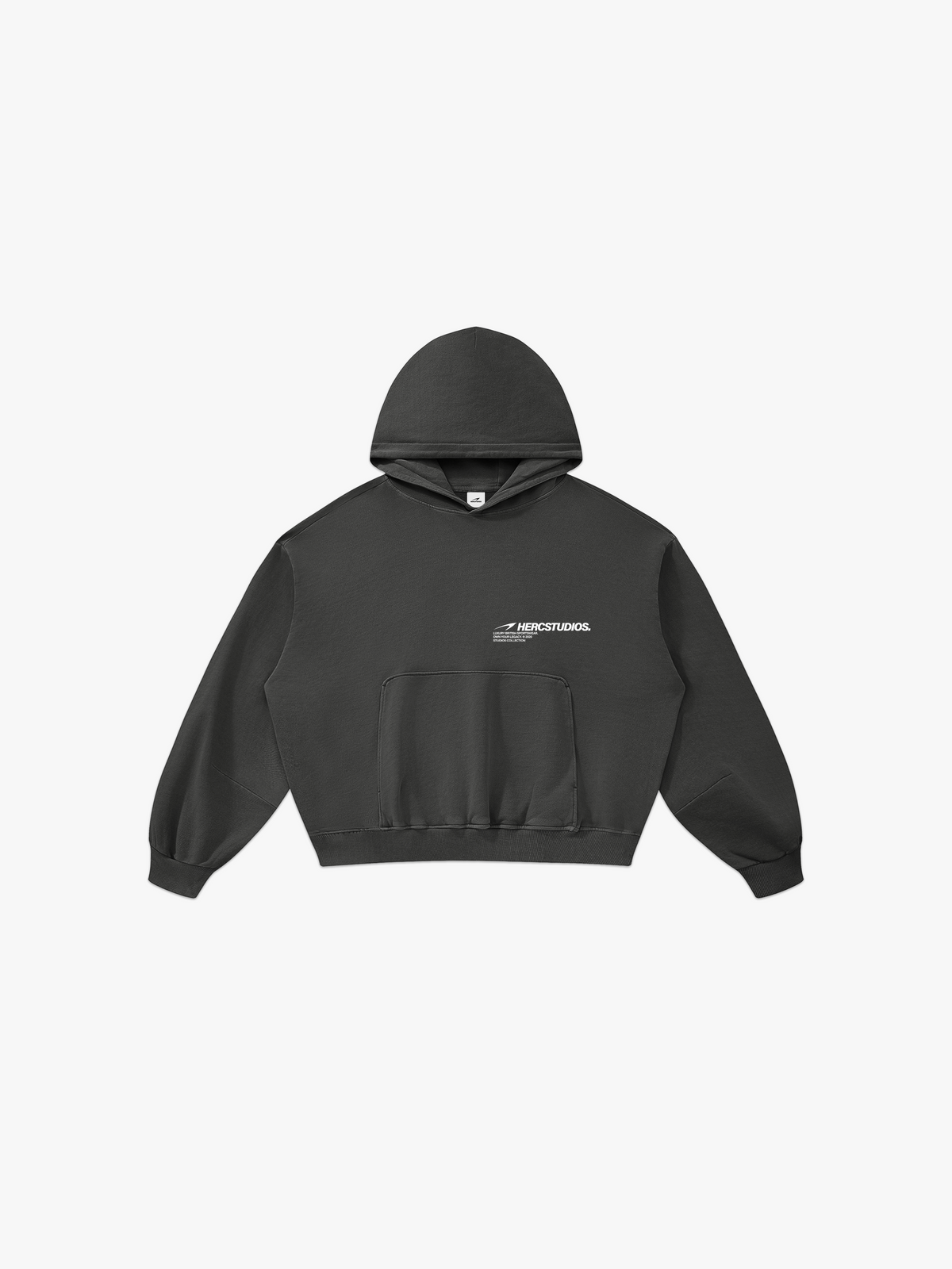 HERCSTUDIOS Boxy Hoodie - Dark Grey front flat lay
