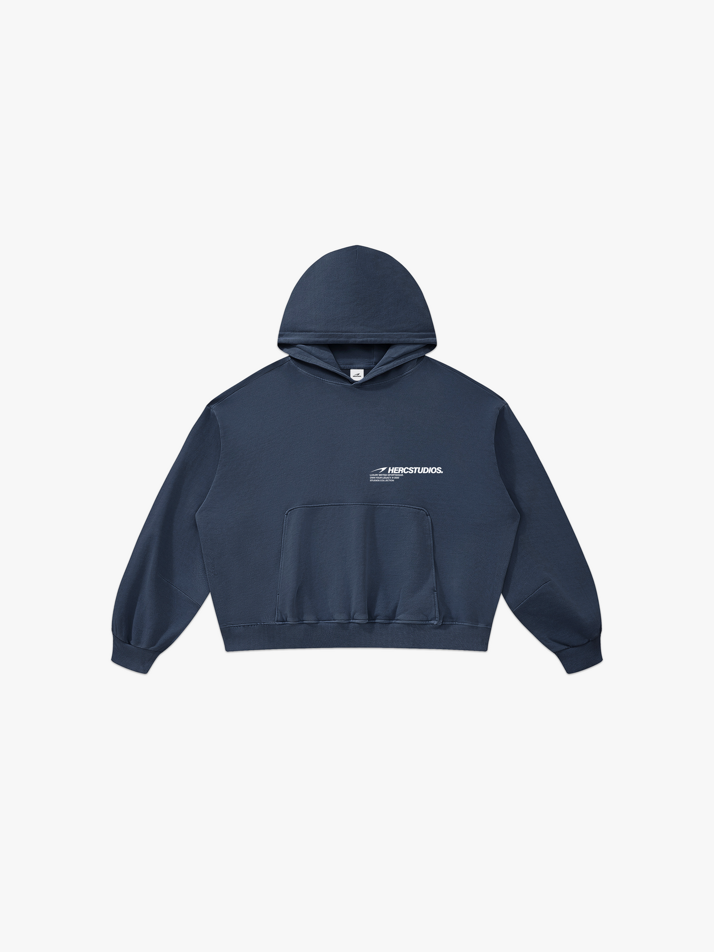 HERCSTUDIOS Boxy Hoodie - Navy front flat lay