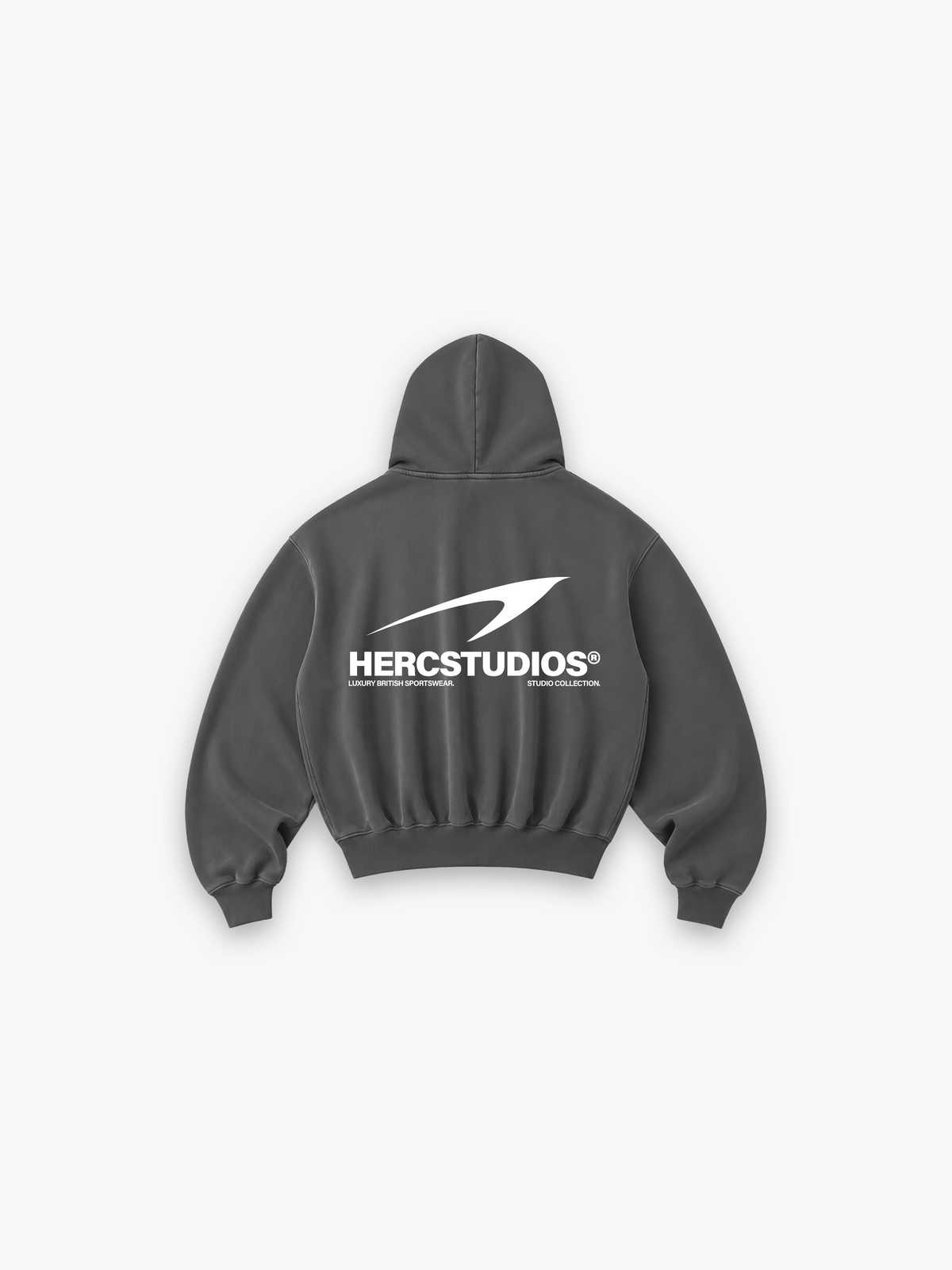 HERCSTUDIOS Hoodie - Dark Grey back flat lay