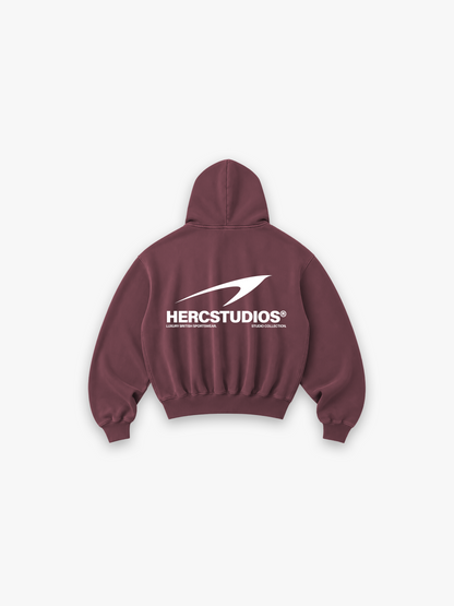 HERCSTUDIOS Hoodie - Red back flat lay
