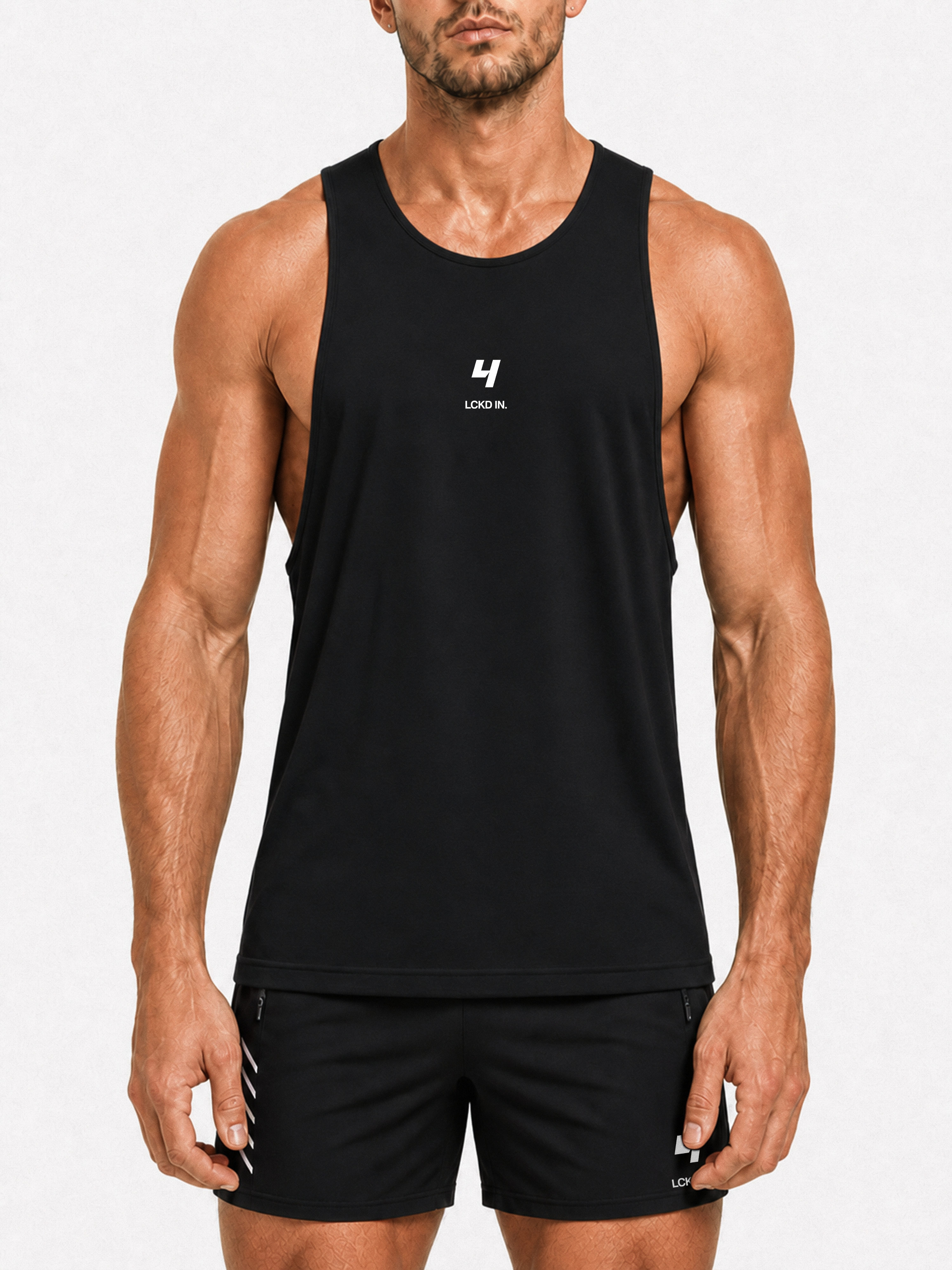 HCX feature detail: LCKD IN Cut Off - Black racerback model