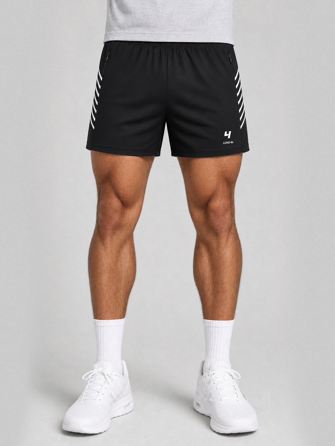 HCX feature detail: LCKD IN Running Shorts - Model wearing shorts