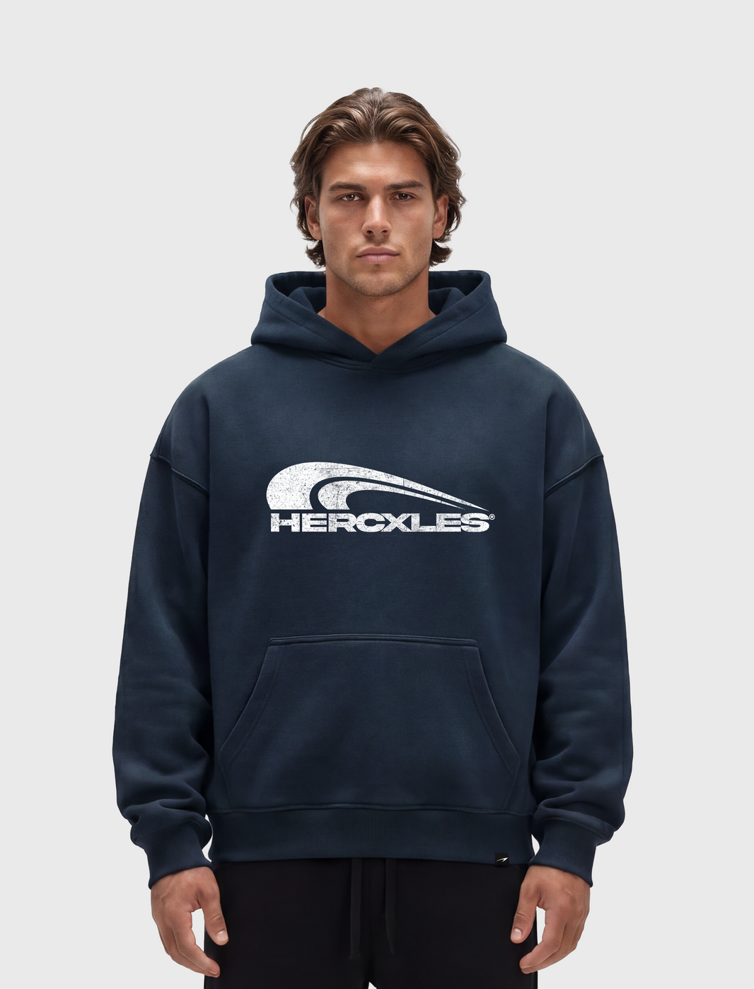 HERCXLES Swoosh Hoodie - Navy Blue model front