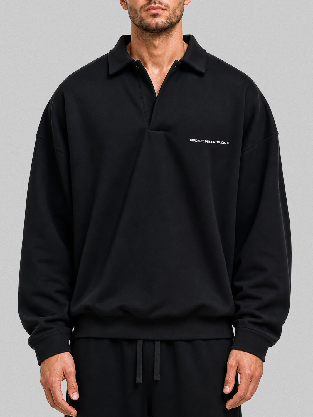 HERCXLES 2026: Studios Polo Sweater - Black White Logo model
