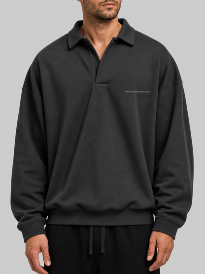 HERCXLES 2026: Studios Polo Sweater - Charcoal Grey model