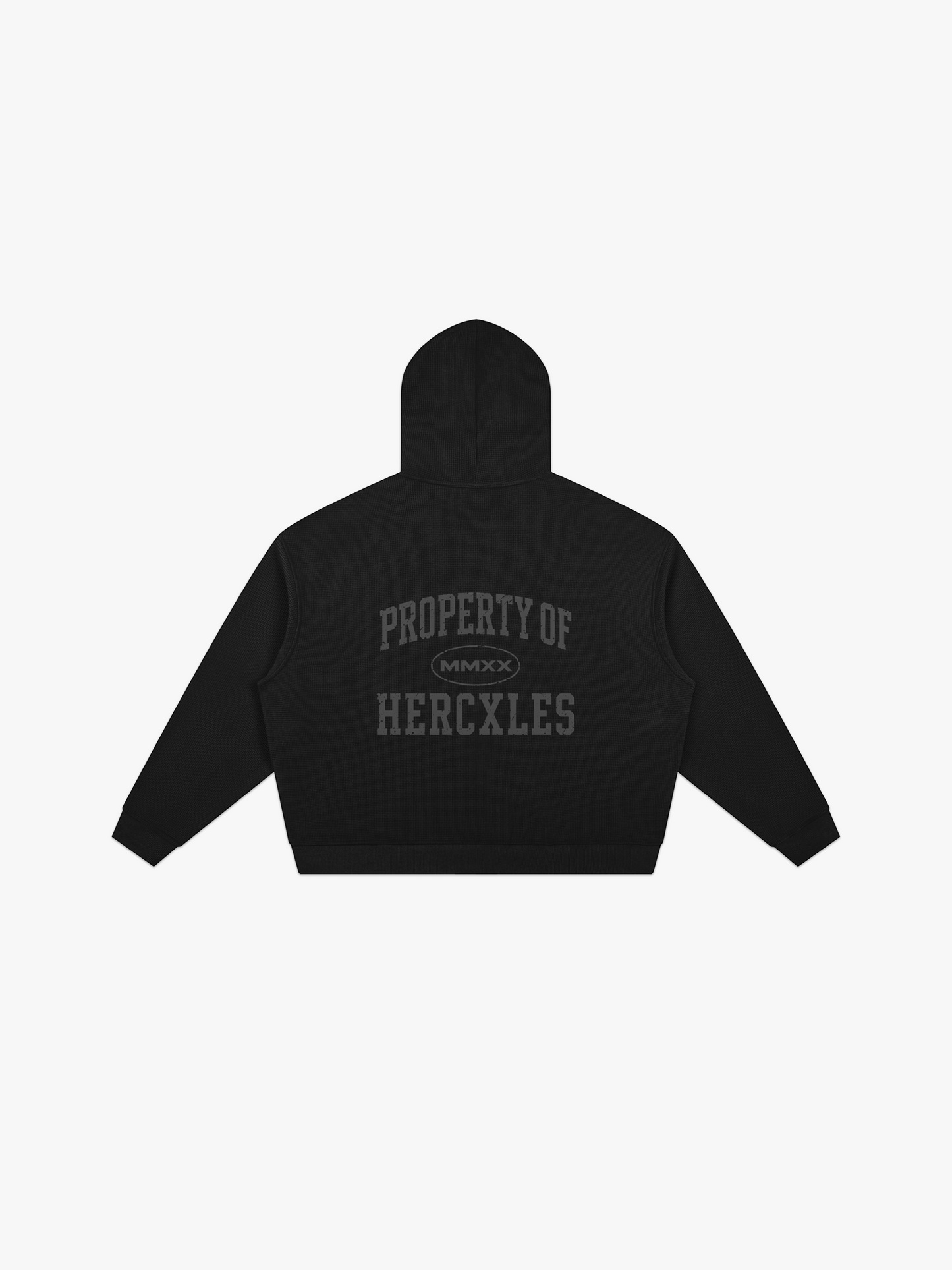 HERCXLES Property Of Waffle Boxy Zip Hoodie - Black back flat lay