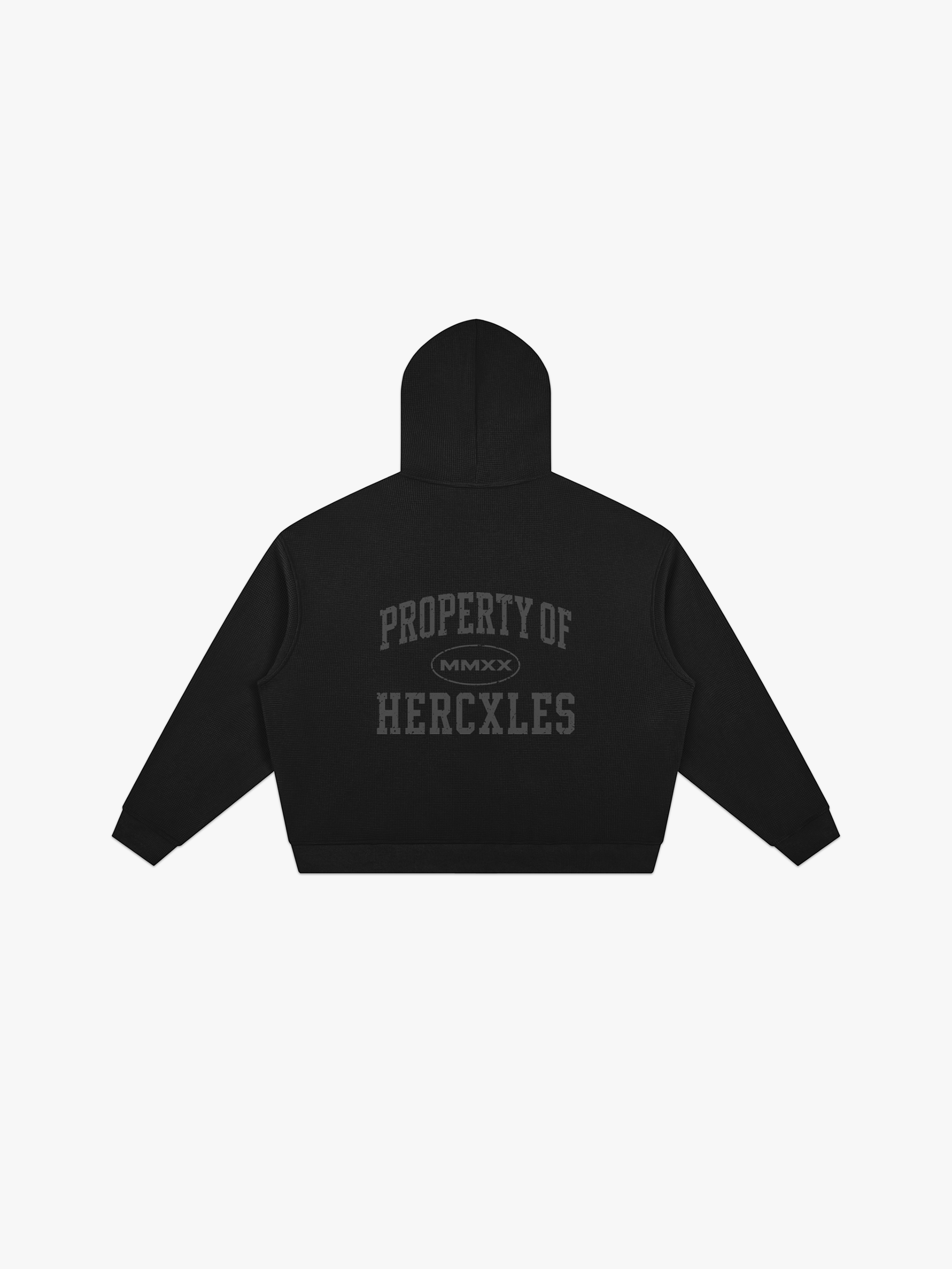 HERCXLES Property Of Waffle Boxy Zip Hoodie - Black back flat lay
