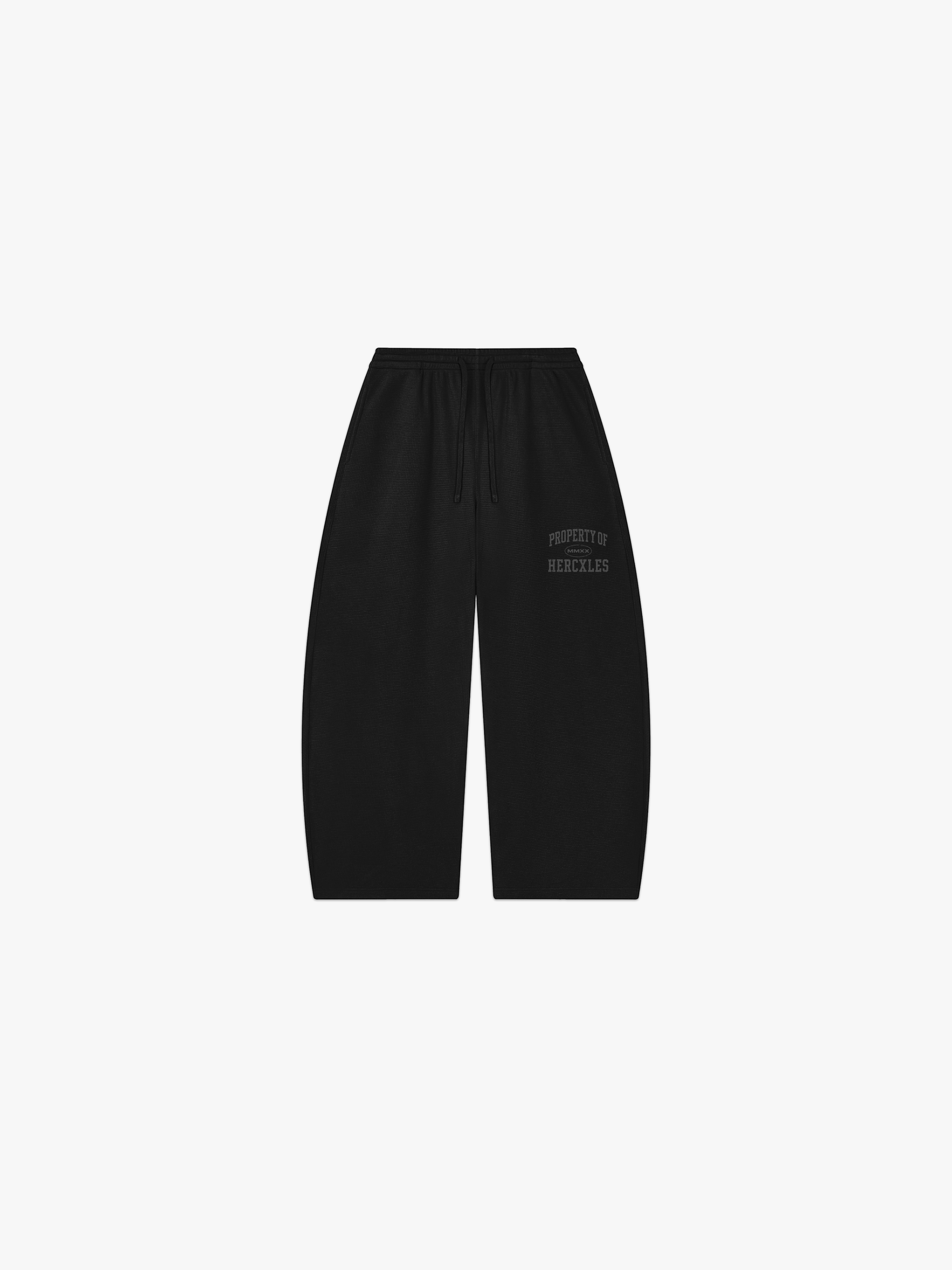 HERCXLES Property Of Waffle Barrel Leg Sweatpants - Black front flat lay