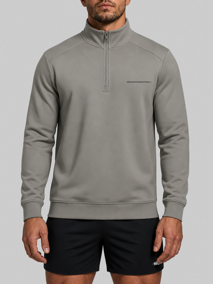 HCX feature detail: Studios Quarter Zip Sweatshirt - Grey model