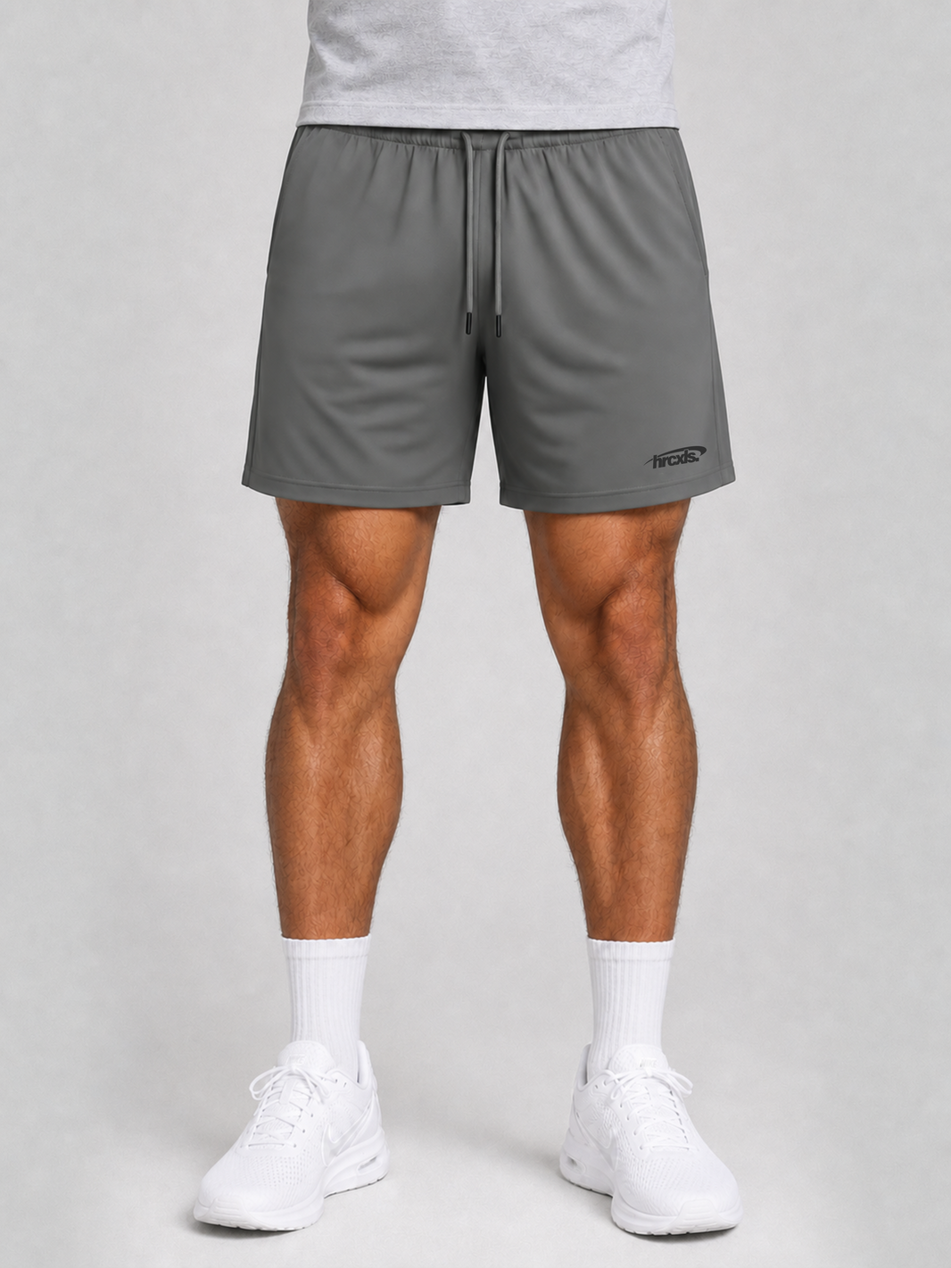 HCX feature detail: Sport Drawstring Shorts - Grey model