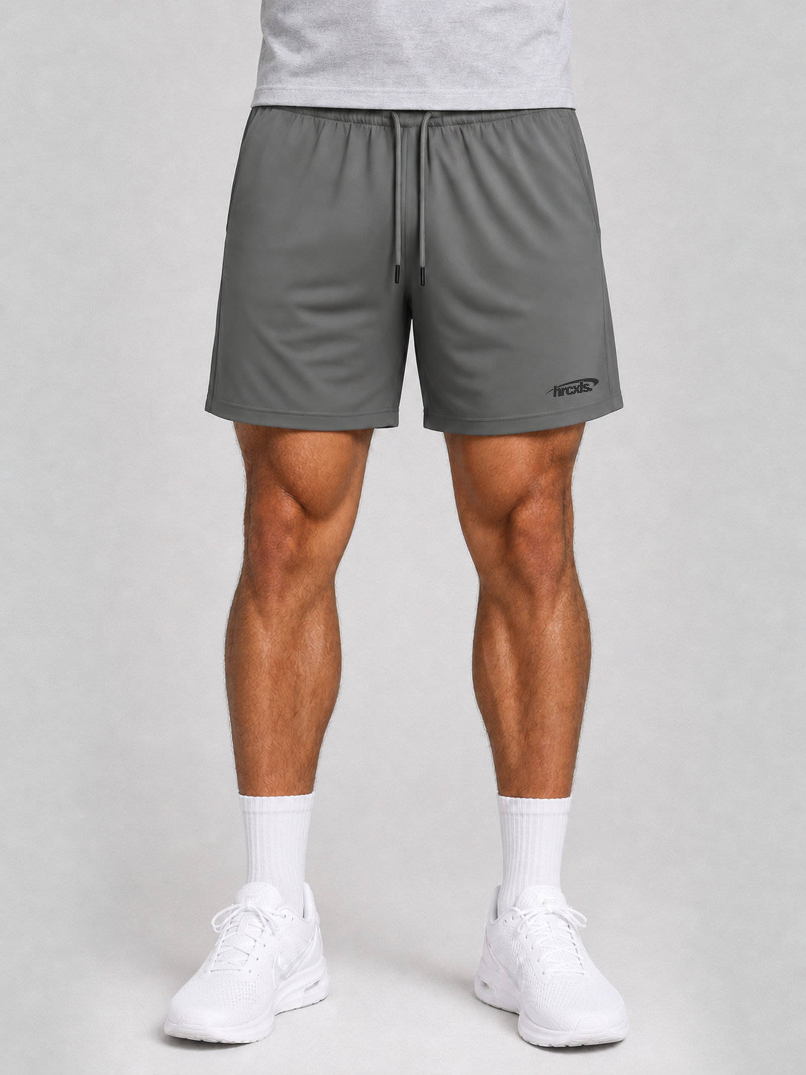 HCX feature detail: Sport Drawstring Shorts - Grey model