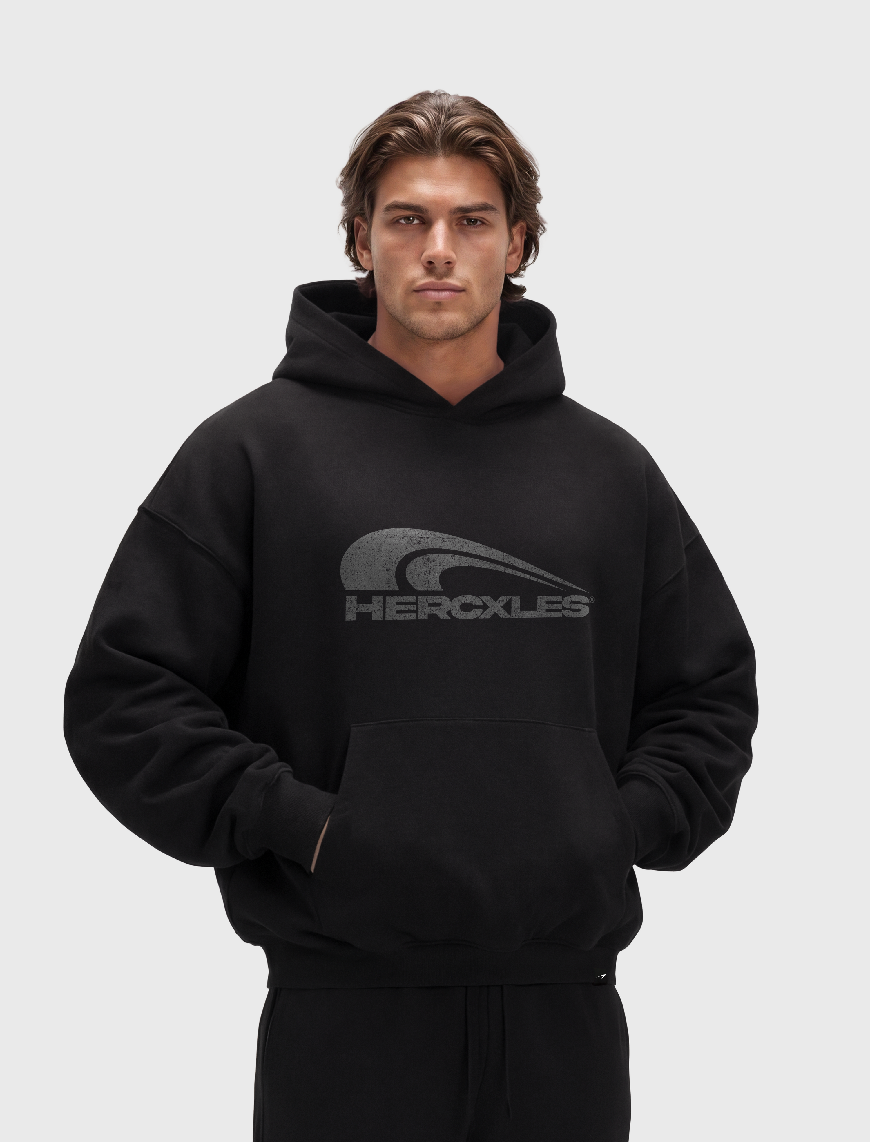 Rush Boxy Hoodie - Black model front alternate
