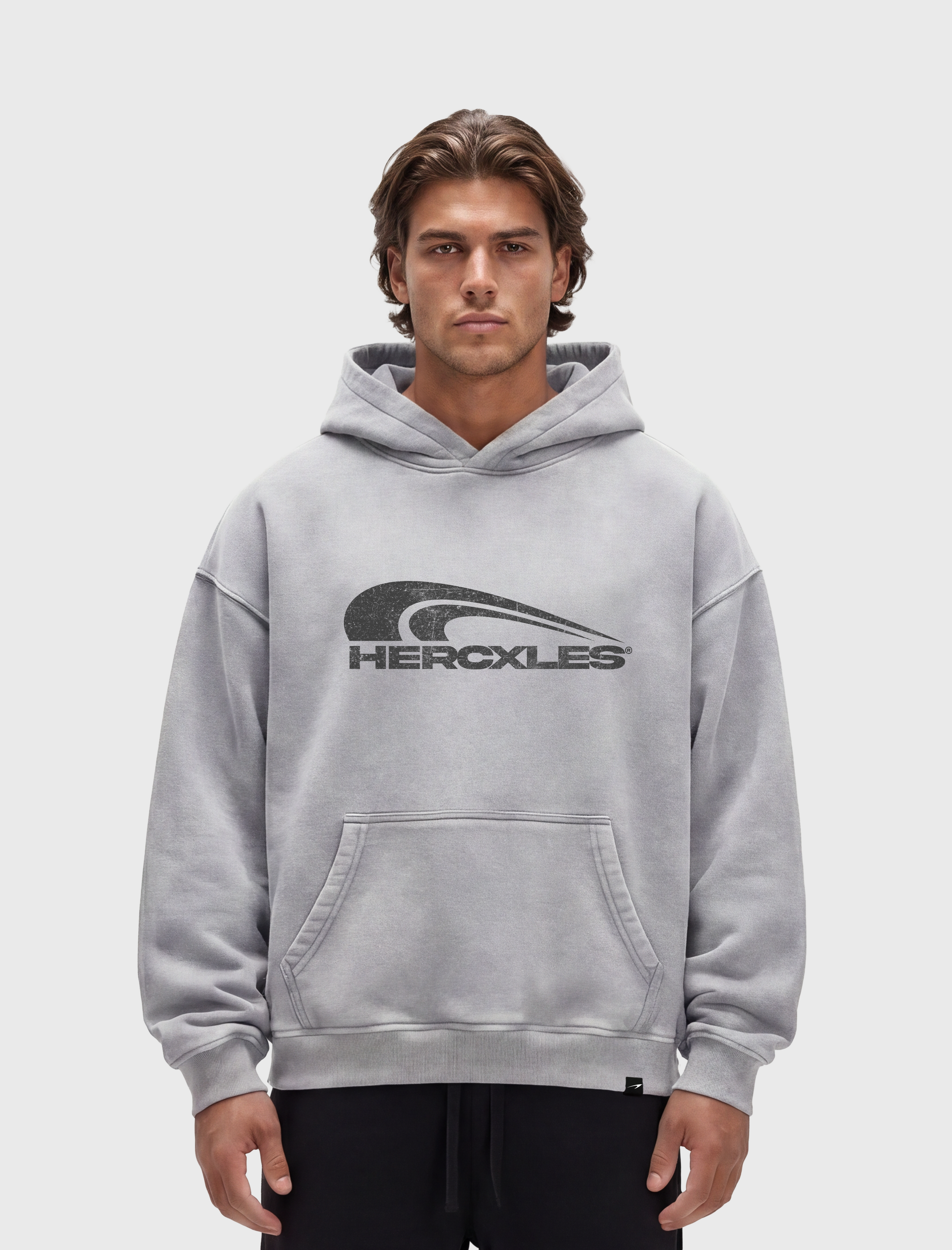 HERCXLES 2026: Rush Snow Wash Hoodie - Light Grey model front