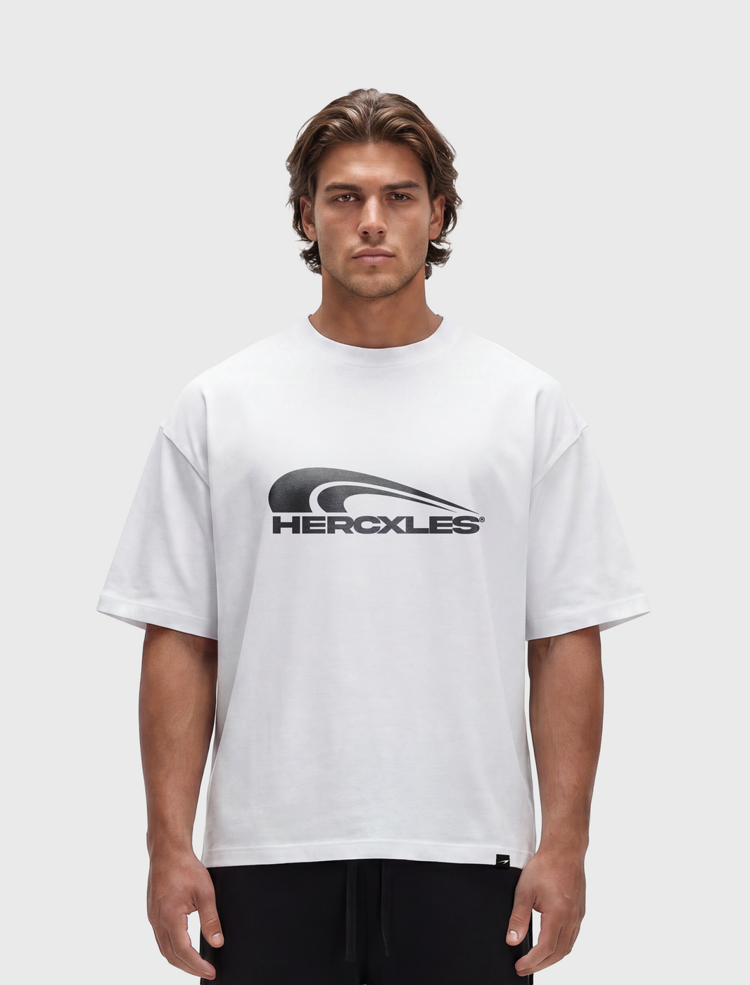 HERCXLES 2026: Swoosh T-Shirt - White model front