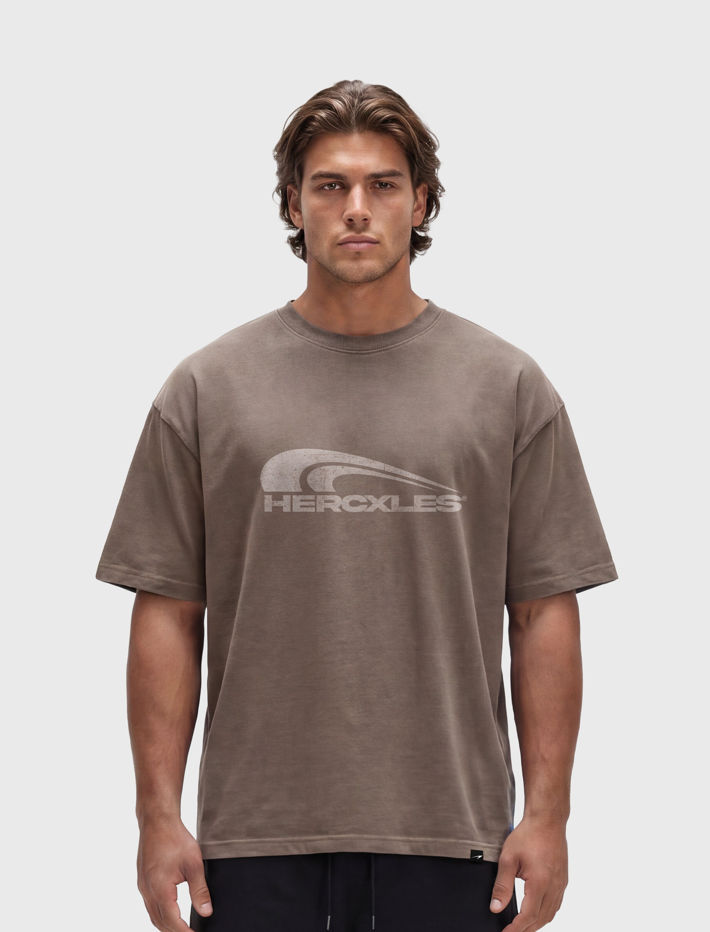HERCXLES 2026: Vintage Wash T-Shirt - Coffee model front