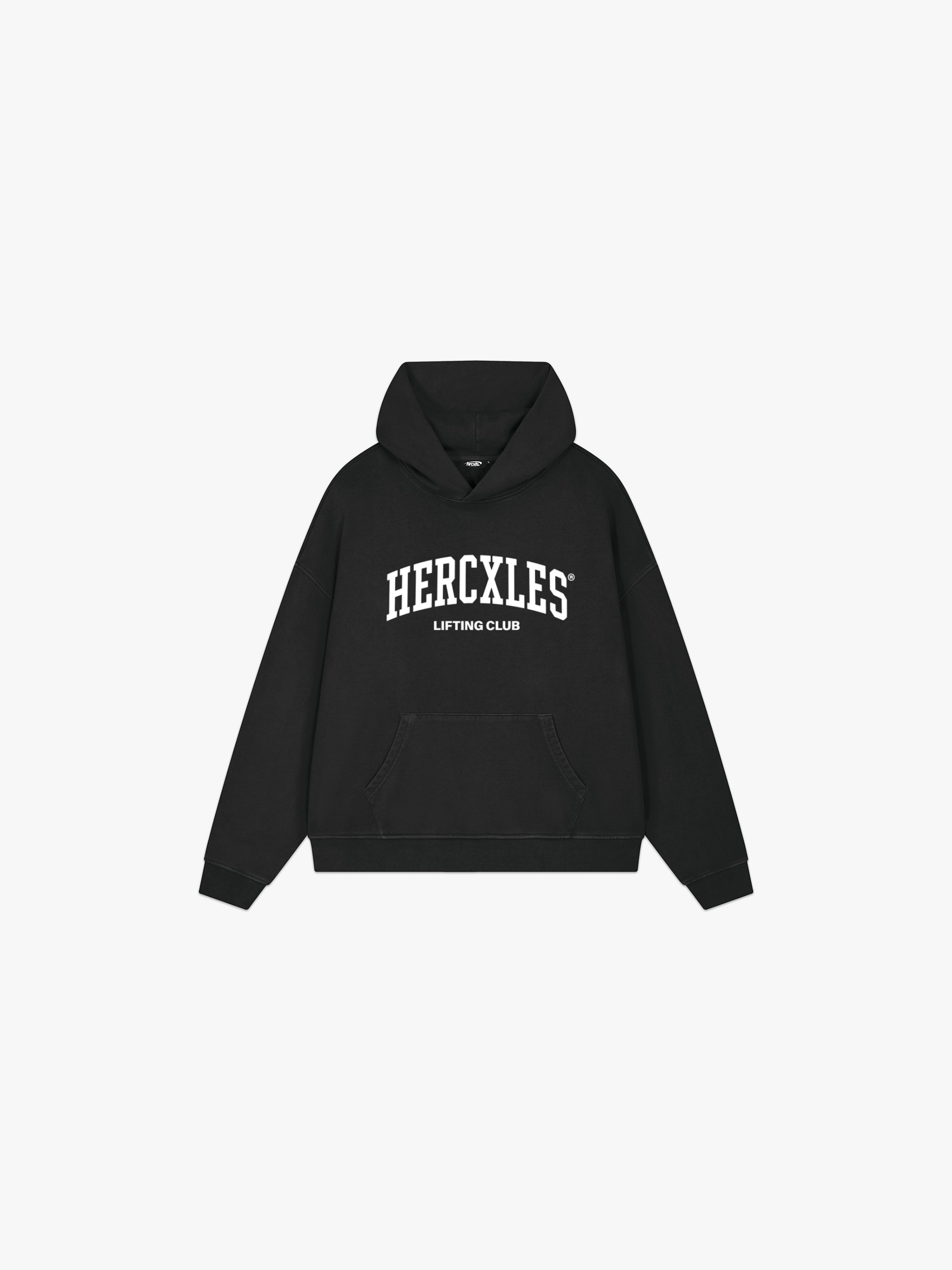 HERCXLES Lifting Club Vintage Wash Hoodie - Black front flat lay