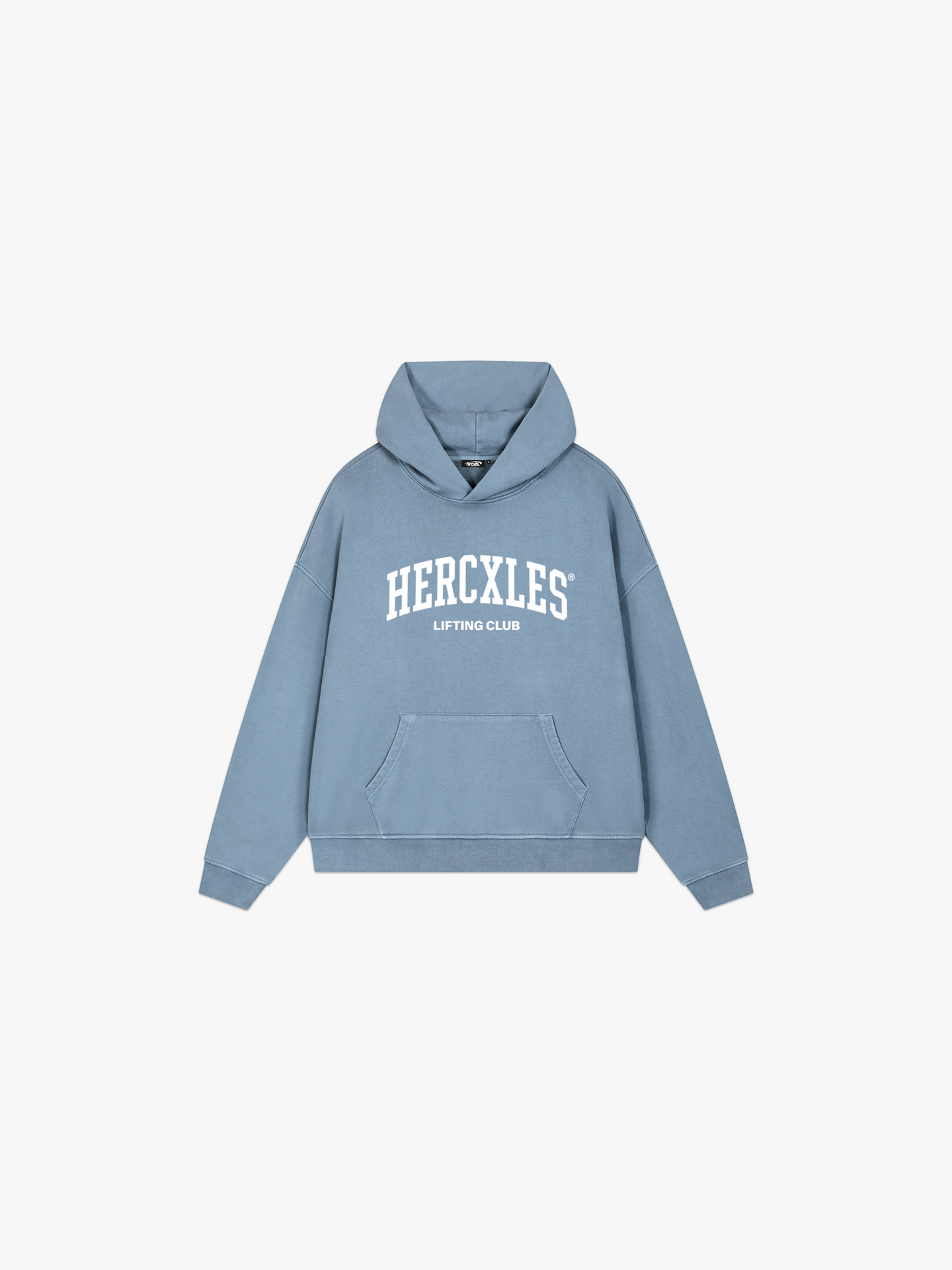 HERCXLES Lifting Club Vintage Wash Hoodie - Washed Blue front flat lay