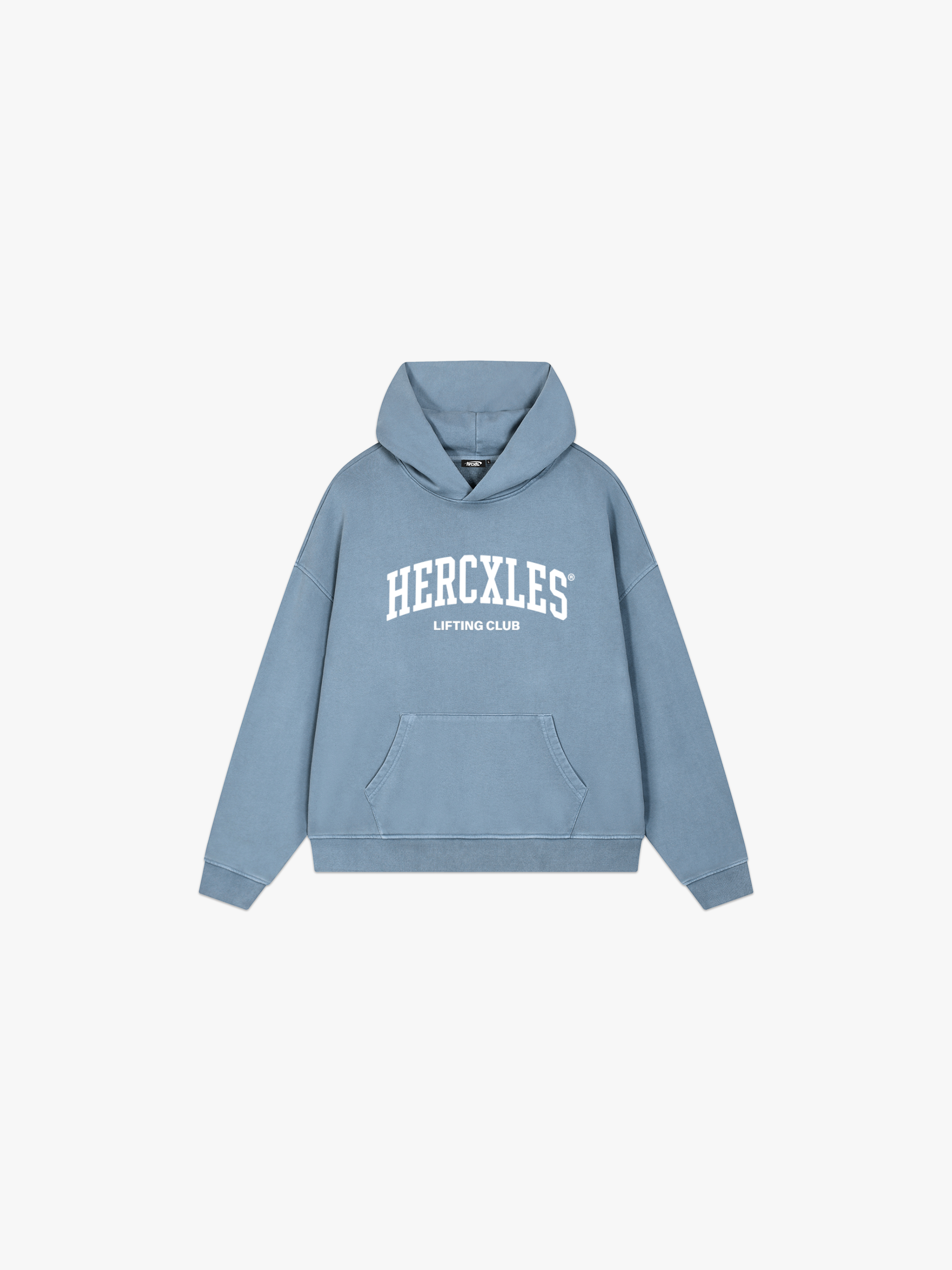 HERCXLES Lifting Club Vintage Wash Hoodie - Washed Blue front flat lay