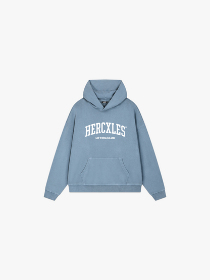 HERCXLES Lifting Club Vintage Wash Hoodie - Washed Blue front flat lay